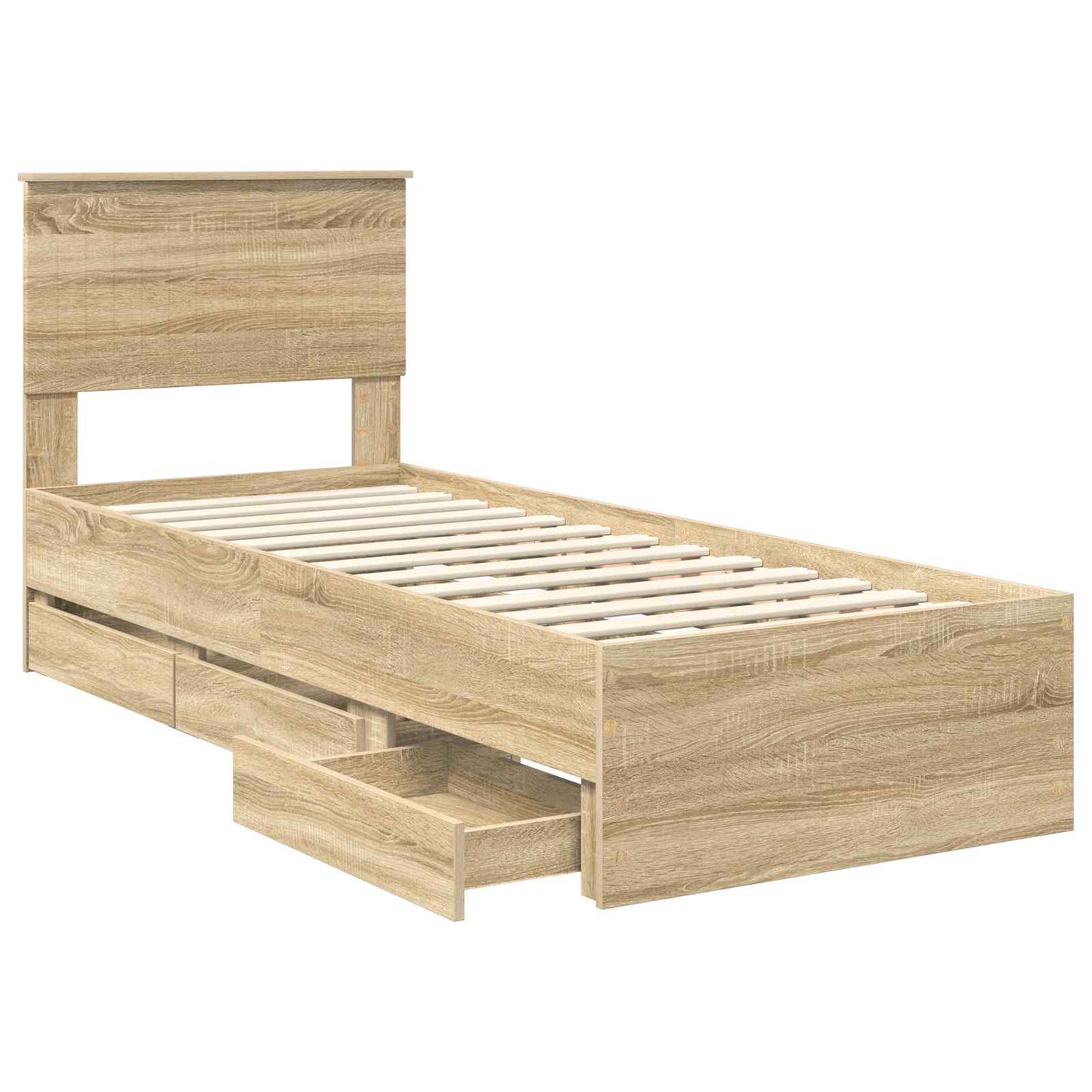 Bedframe met lade Sonoma Eiken 75 x 190 cm Ingenieurshout is nu te koop bij PeponiXL, paradijselijk wonen!