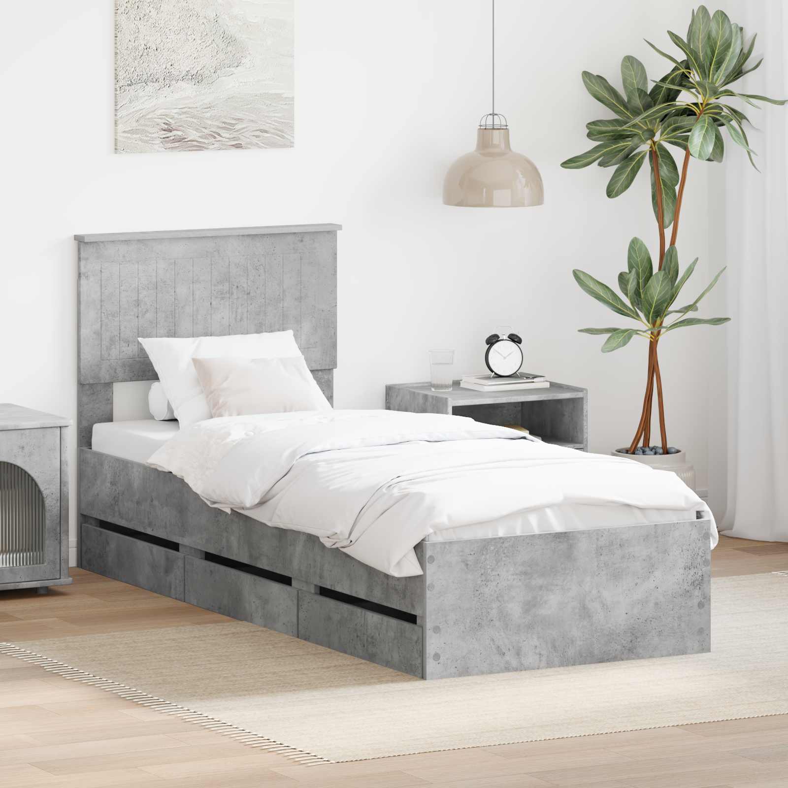 Bedframe met lade Beton Grijs 75 x 190 cm Ingenieurshout is nu te koop bij PeponiXL, paradijselijk wonen!