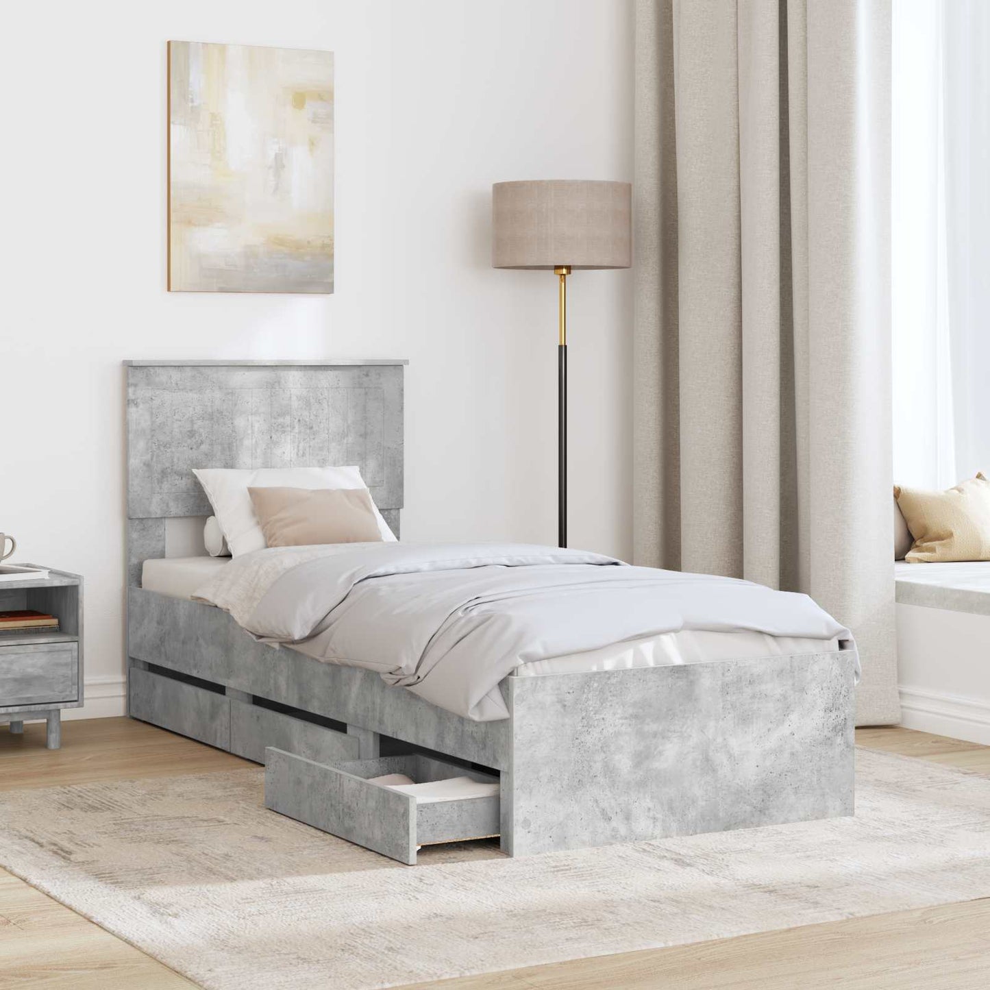Bedframe met lade Beton Grijs 75 x 190 cm Ingenieurshout is nu te koop bij PeponiXL, paradijselijk wonen!