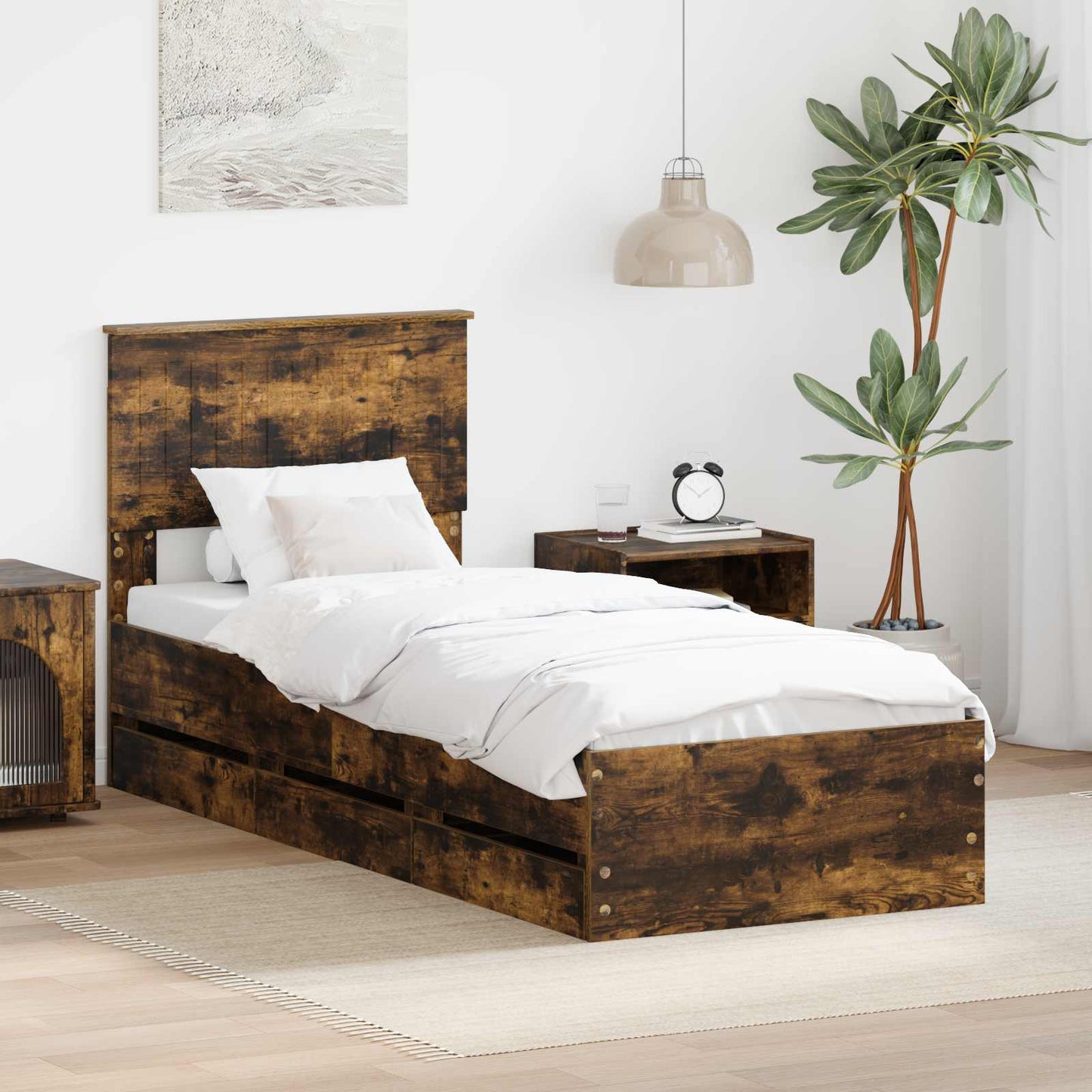 Bedframe met lade Gerookt eiken 75 x 190 cm Ingenieurshout is nu te koop bij PeponiXL, paradijselijk wonen!