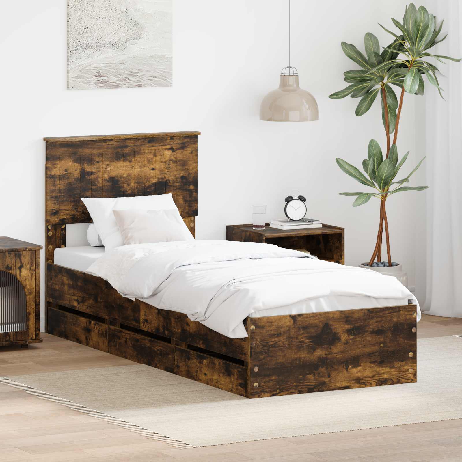 Bedframe met lade Gerookt eiken 75 x 190 cm Ingenieurshout is nu te koop bij PeponiXL, paradijselijk wonen!