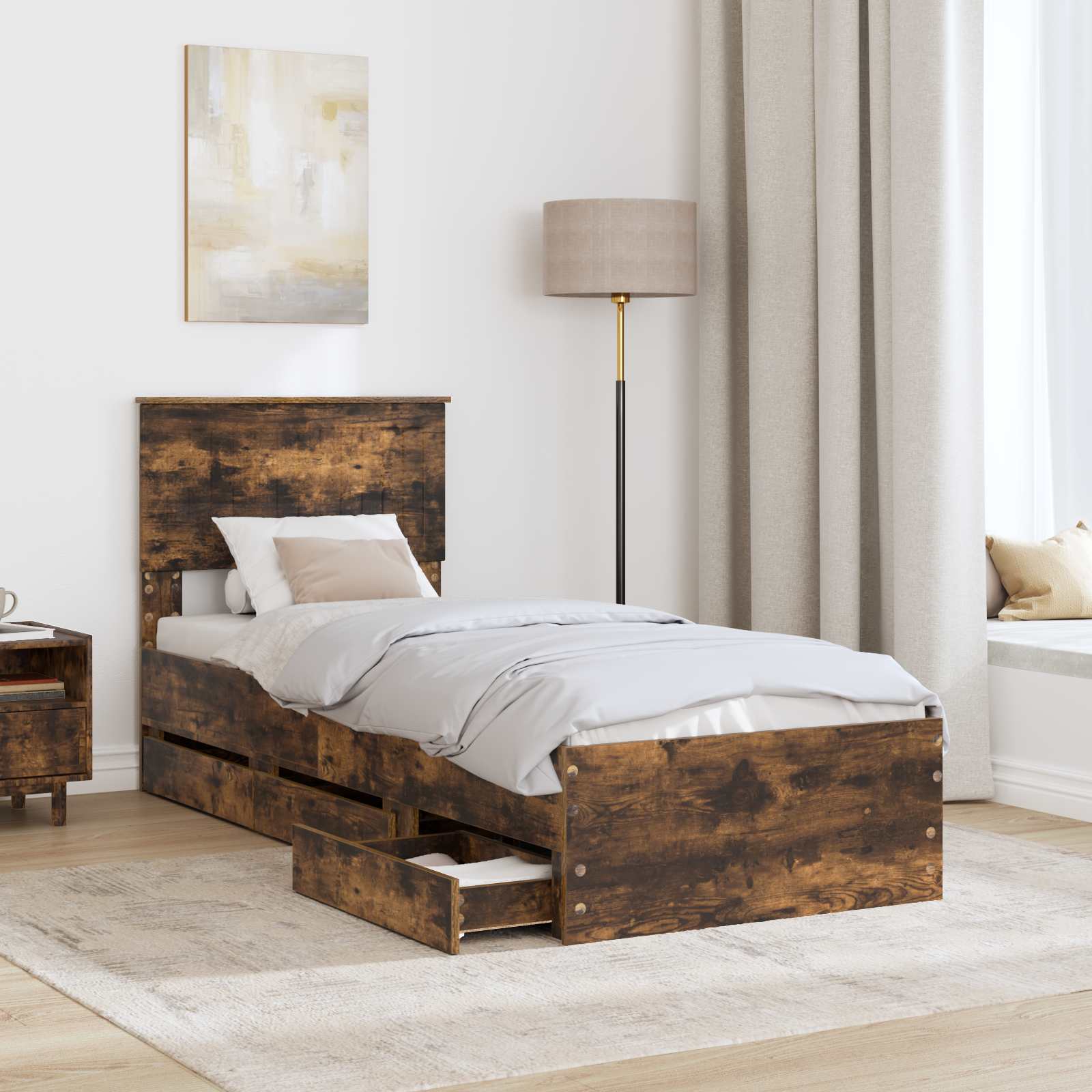 Bedframe met lade Gerookt eiken 75 x 190 cm Ingenieurshout is nu te koop bij PeponiXL, paradijselijk wonen!
