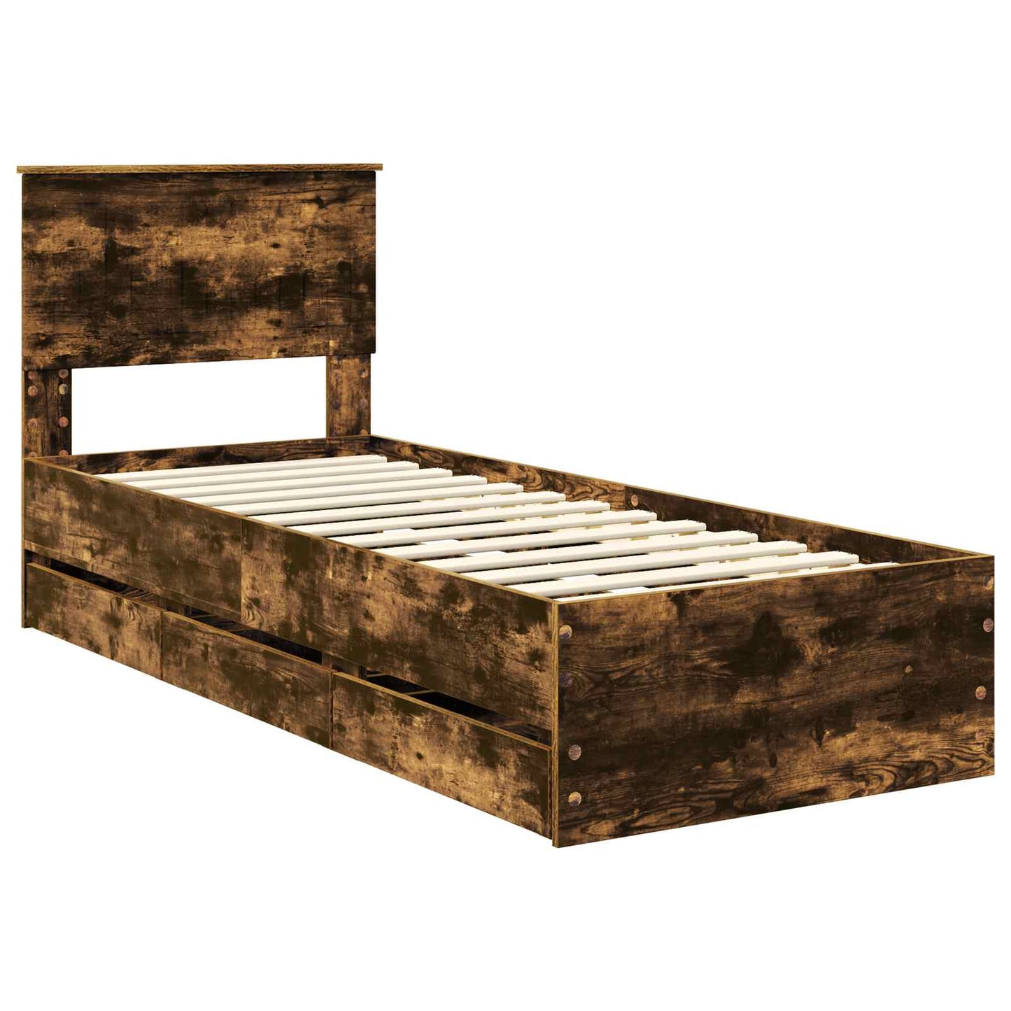Bedframe met lade Gerookt eiken 75 x 190 cm Ingenieurshout is nu te koop bij PeponiXL, paradijselijk wonen!