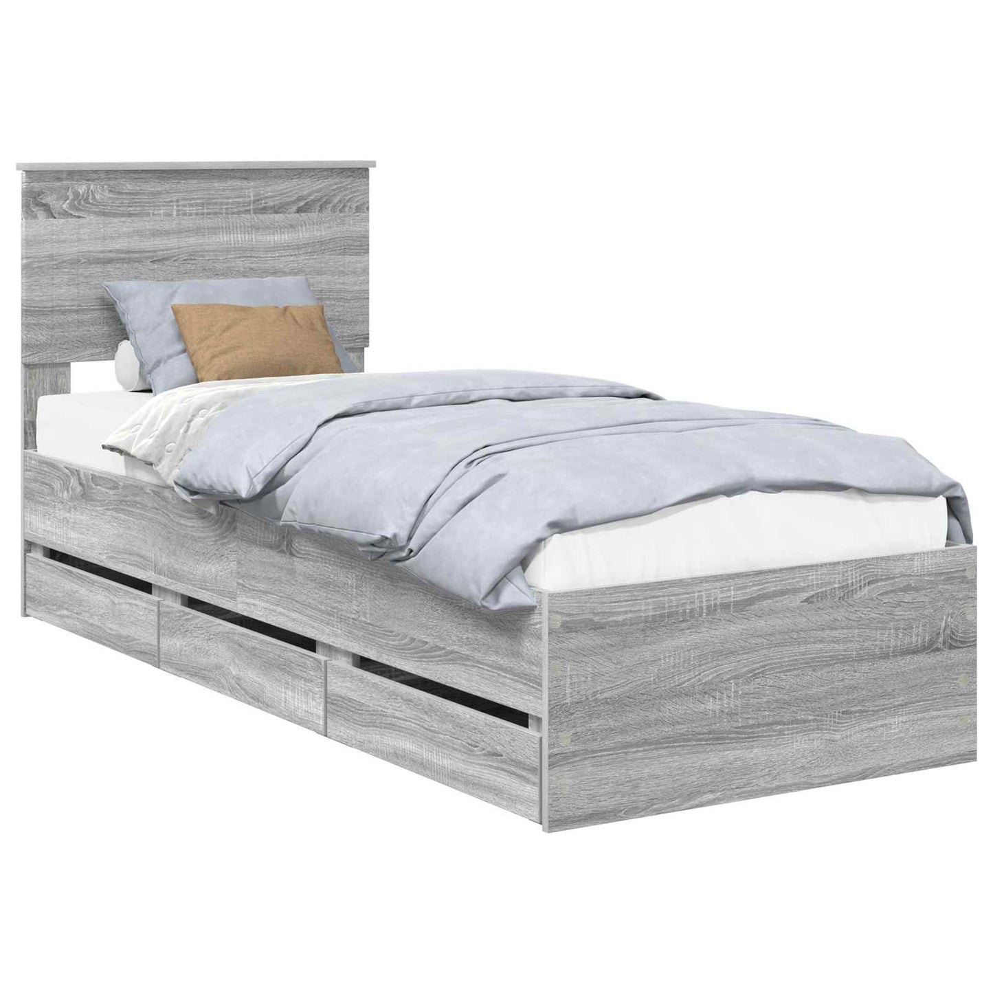 Bedframe met lade Grijs Sonoma 75 x 190 cm Ingenieurshout is nu te koop bij PeponiXL, paradijselijk wonen!