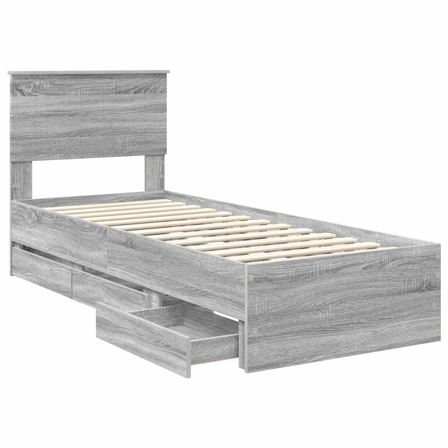 Bedframe met lade Grijs Sonoma 75 x 190 cm Ingenieurshout is nu te koop bij PeponiXL, paradijselijk wonen!
