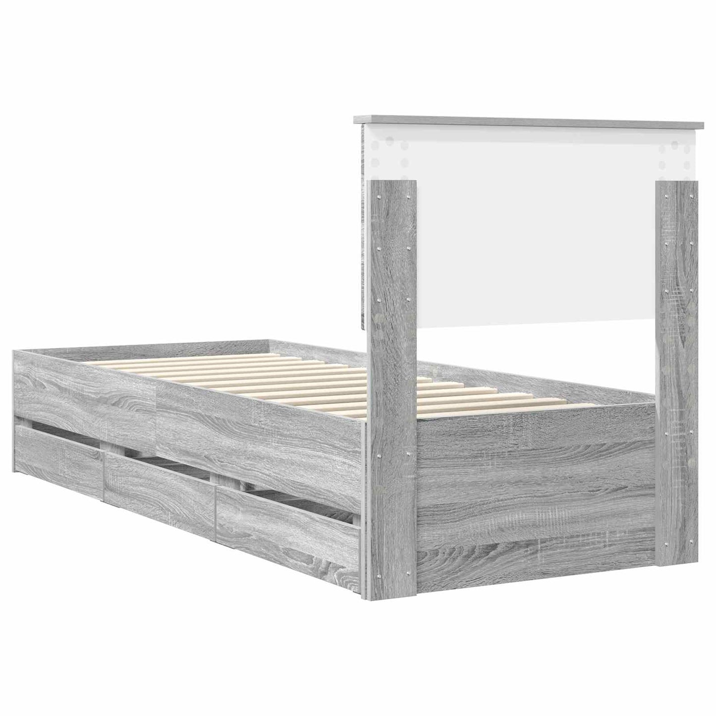 Bedframe met lade Grijs Sonoma 75 x 190 cm Ingenieurshout is nu te koop bij PeponiXL, paradijselijk wonen!