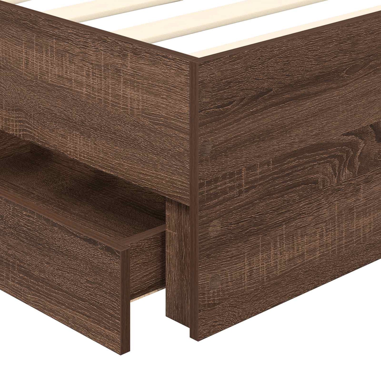 Bedframe met lade Bruin Eiken 75 x 190 cm Ingenieurshout is nu te koop bij PeponiXL, paradijselijk wonen!