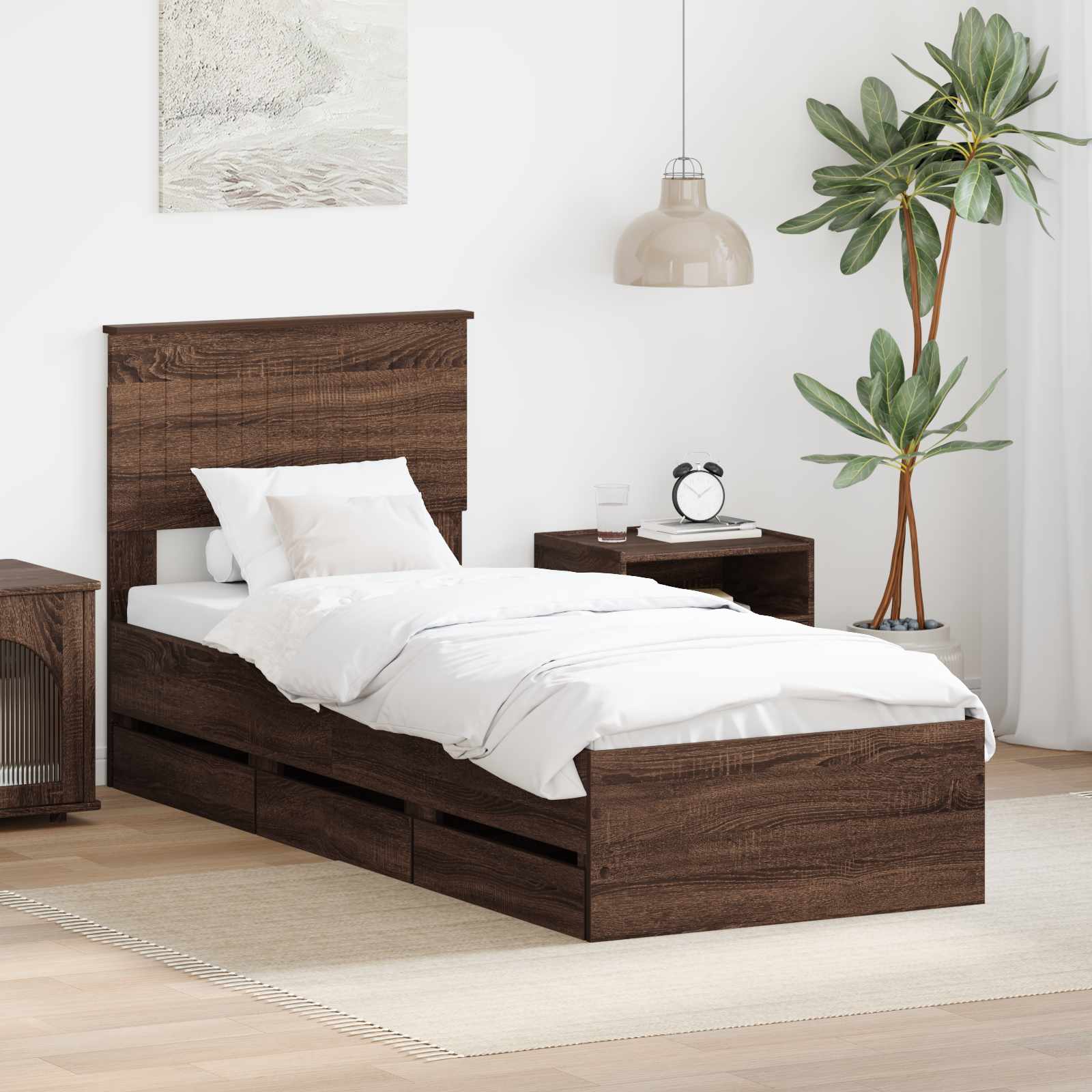 Bedframe met lade Bruin Eiken 75 x 190 cm Ingenieurshout is nu te koop bij PeponiXL, paradijselijk wonen!