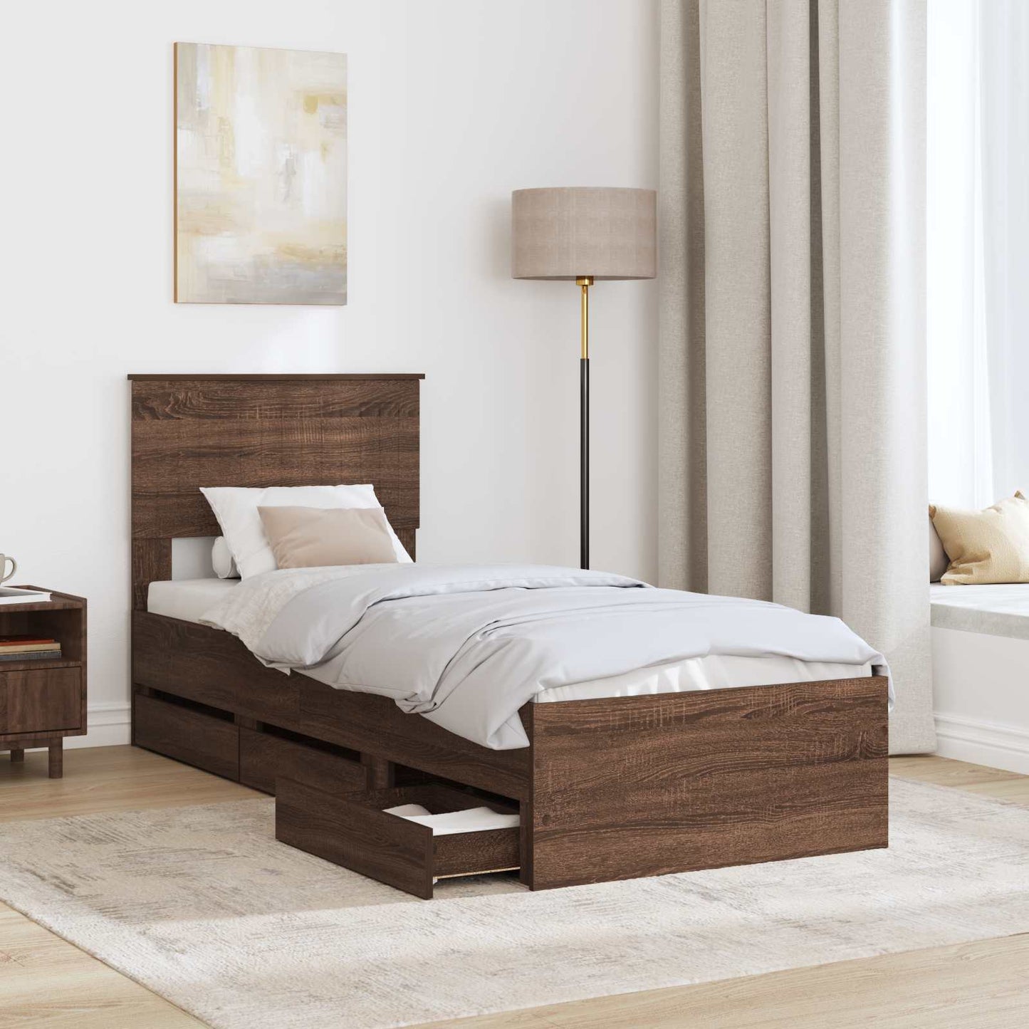 Bedframe met lade Bruin Eiken 75 x 190 cm Ingenieurshout is nu te koop bij PeponiXL, paradijselijk wonen!
