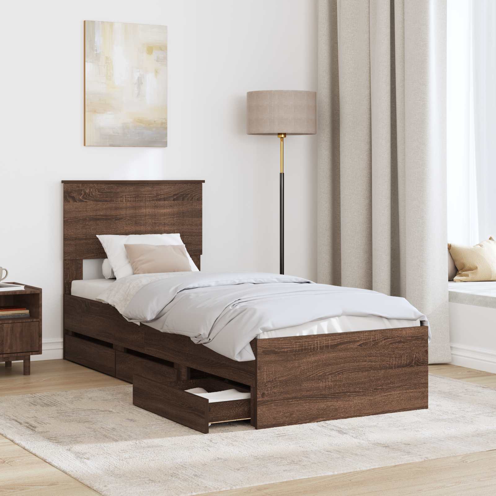Bedframe met lade Bruin Eiken 75 x 190 cm Ingenieurshout is nu te koop bij PeponiXL, paradijselijk wonen!