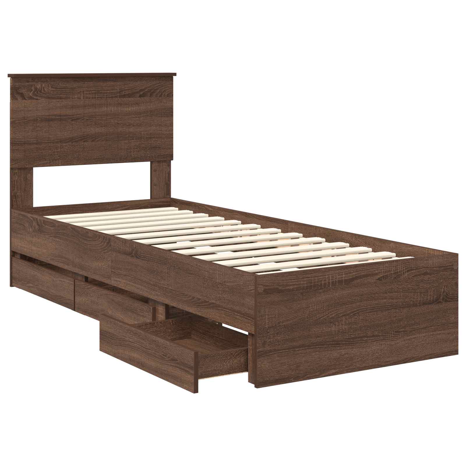 Bedframe met lade Bruin Eiken 75 x 190 cm Ingenieurshout is nu te koop bij PeponiXL, paradijselijk wonen!