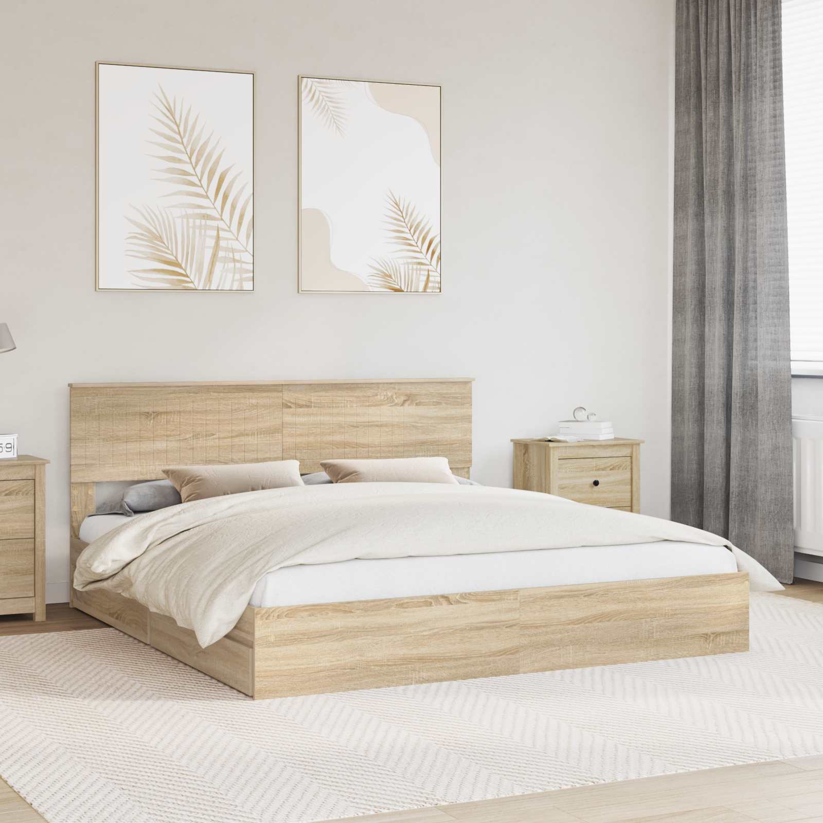 Opslag bed met lade Sonoma Eiken 180 x 200 cm Bewerkt hout is nu te koop bij PeponiXL, paradijselijk wonen!