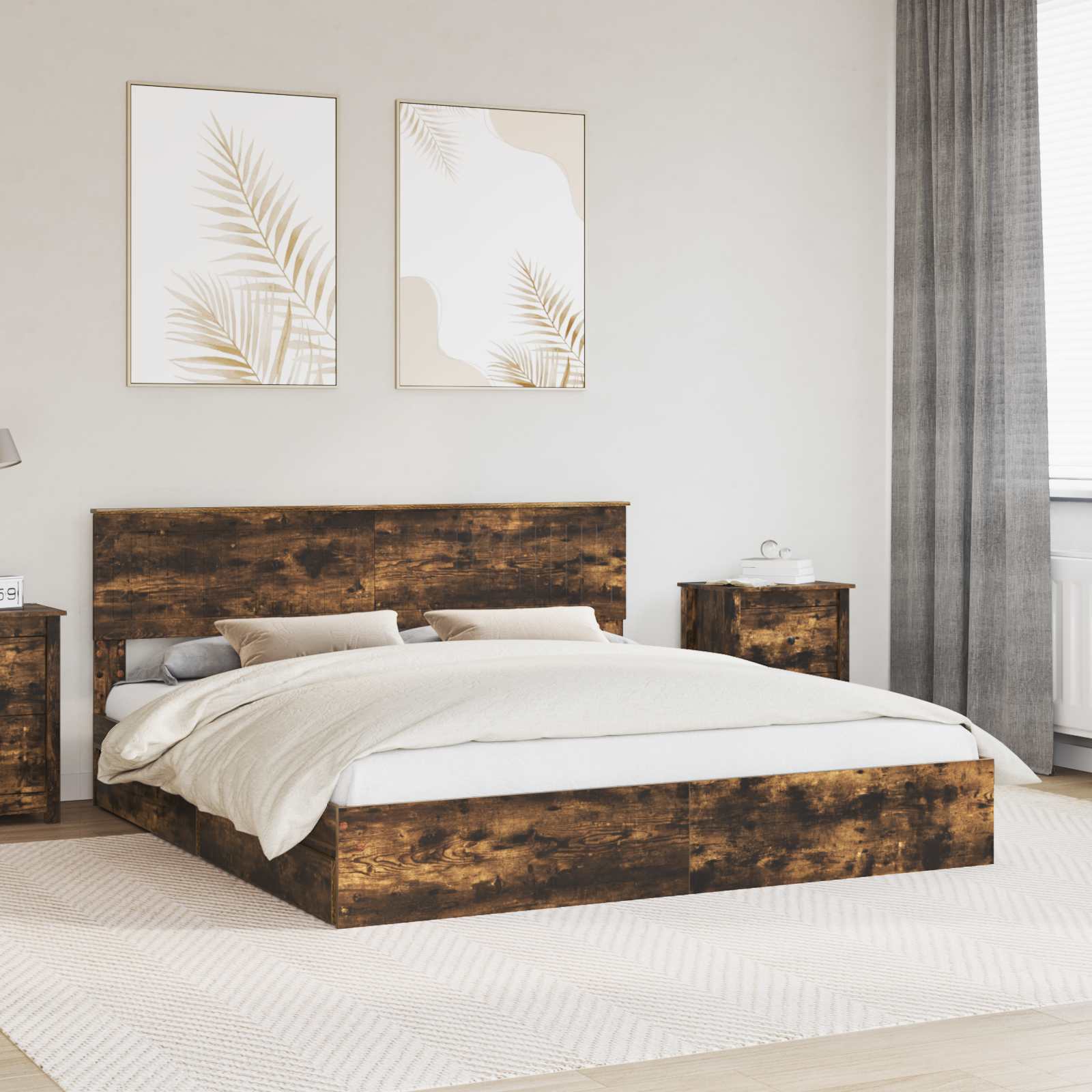 Opslag bed met lade Gerookt eiken 180 x 200 cm Bewerkt hout is nu te koop bij PeponiXL, paradijselijk wonen!