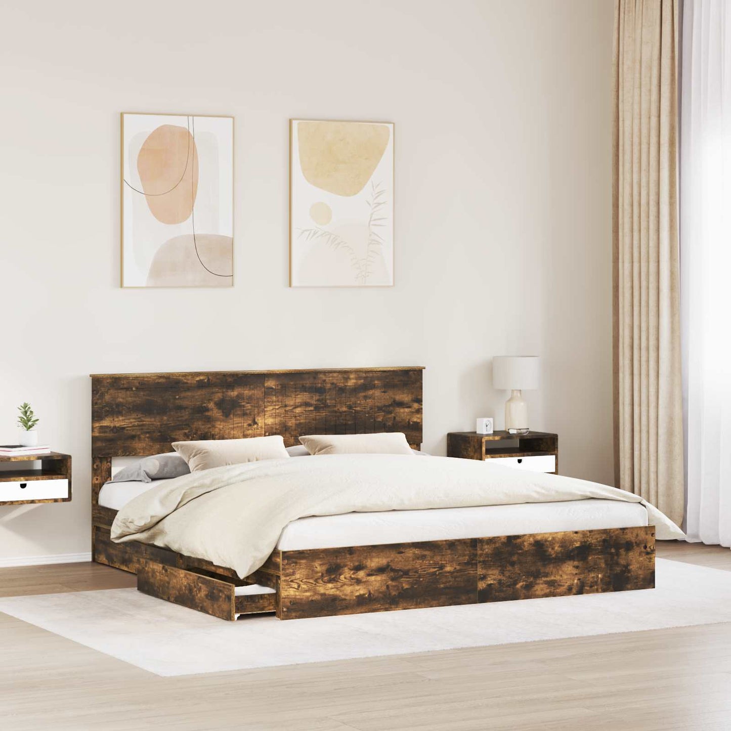 Opslag bed met lade Gerookt eiken 180 x 200 cm Bewerkt hout is nu te koop bij PeponiXL, paradijselijk wonen!
