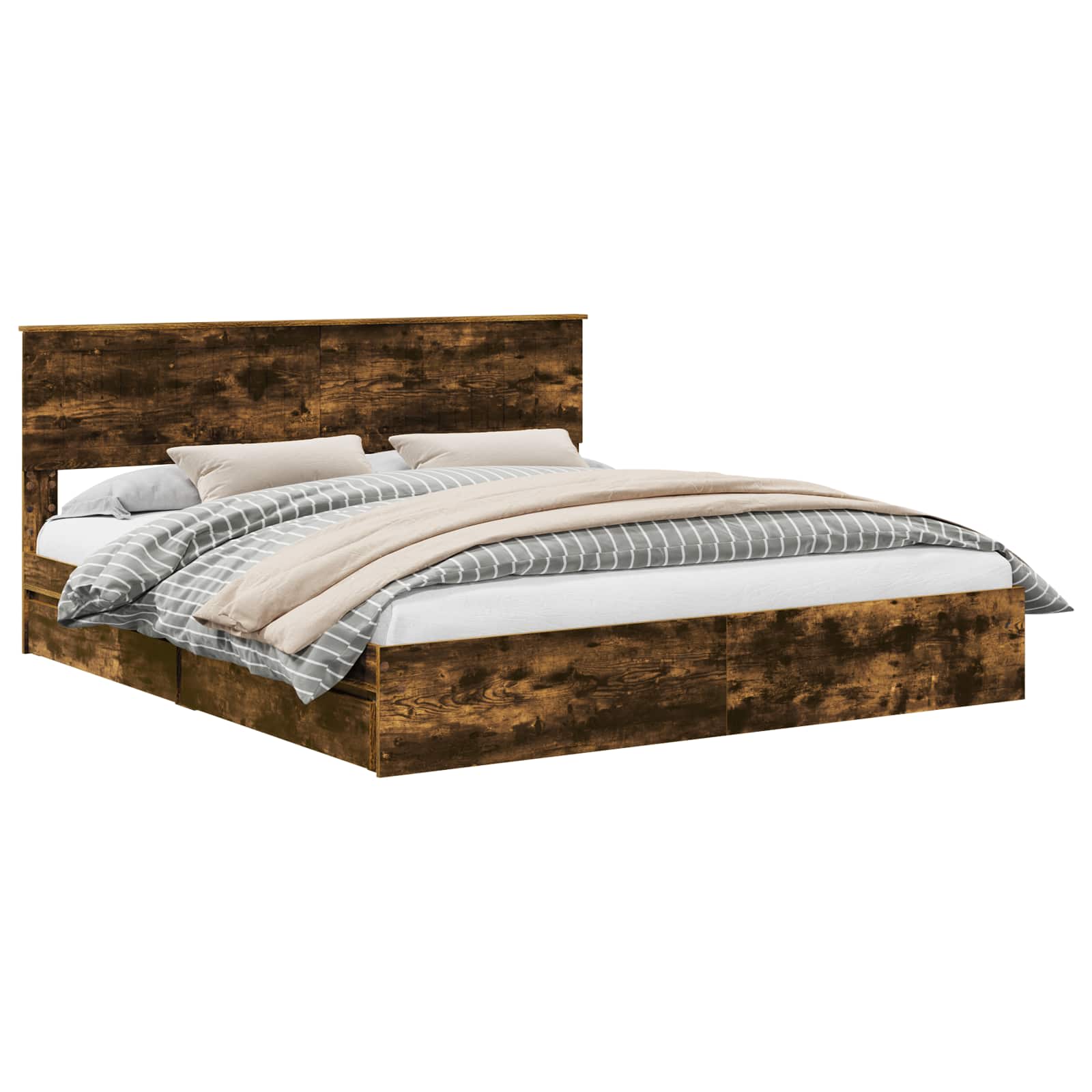 Opslag bed met lade Gerookt eiken 180 x 200 cm Bewerkt hout is nu te koop bij PeponiXL, paradijselijk wonen!