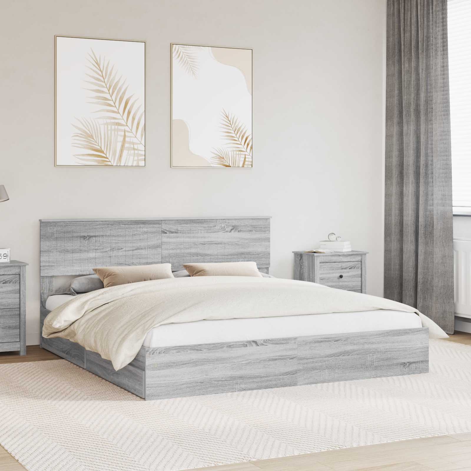 Opslag bed met lade Grijs Sonoma 180 x 200 cm Bewerkt hout is nu te koop bij PeponiXL, paradijselijk wonen!