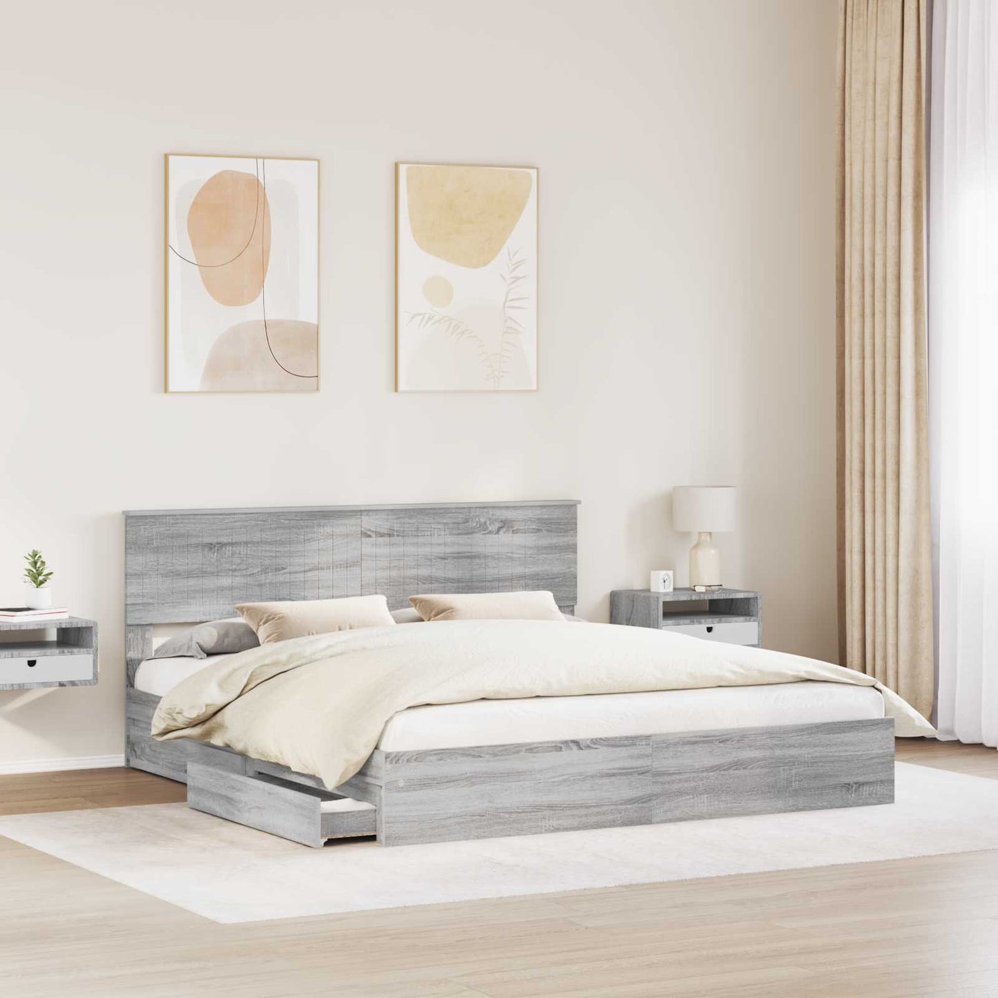 Opslag bed met lade Grijs Sonoma 180 x 200 cm Bewerkt hout is nu te koop bij PeponiXL, paradijselijk wonen!