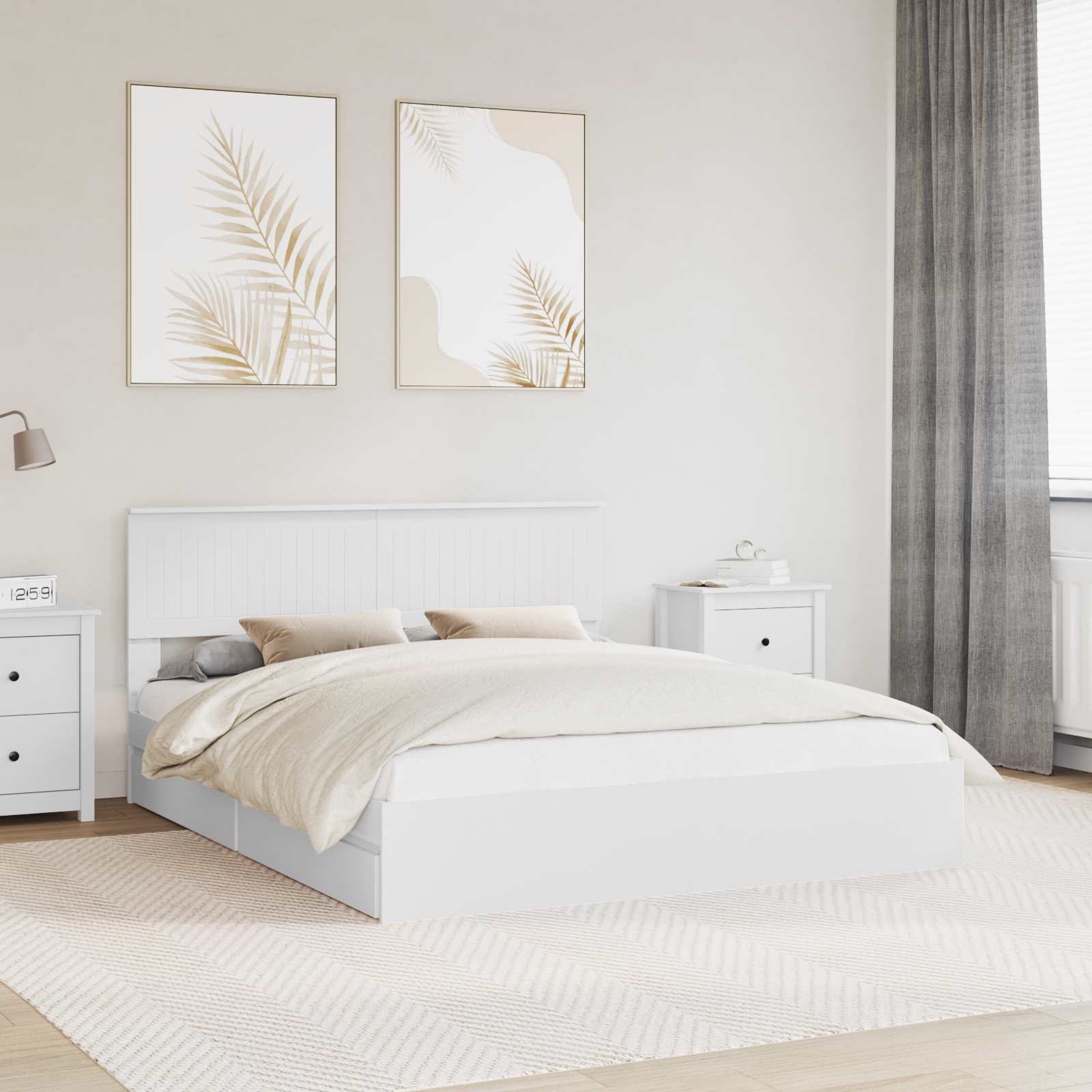 Opslag bed met hoofdeinde Wit 160 x 200 cm Bewerkt hout is nu te koop bij PeponiXL, paradijselijk wonen!
