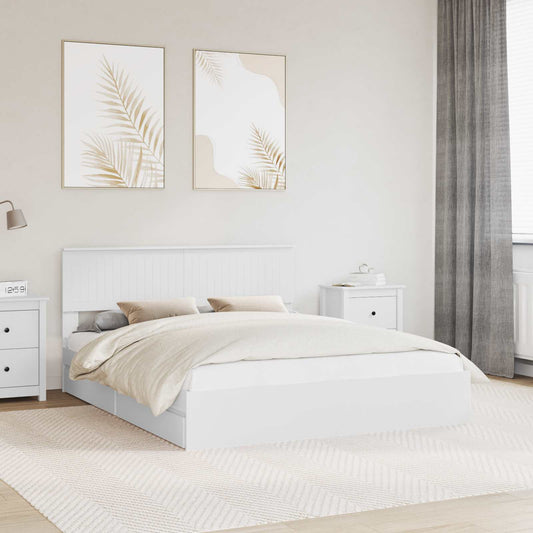 Opslag bed met hoofdeinde Wit 160 x 200 cm Bewerkt hout is nu te koop bij PeponiXL, paradijselijk wonen!