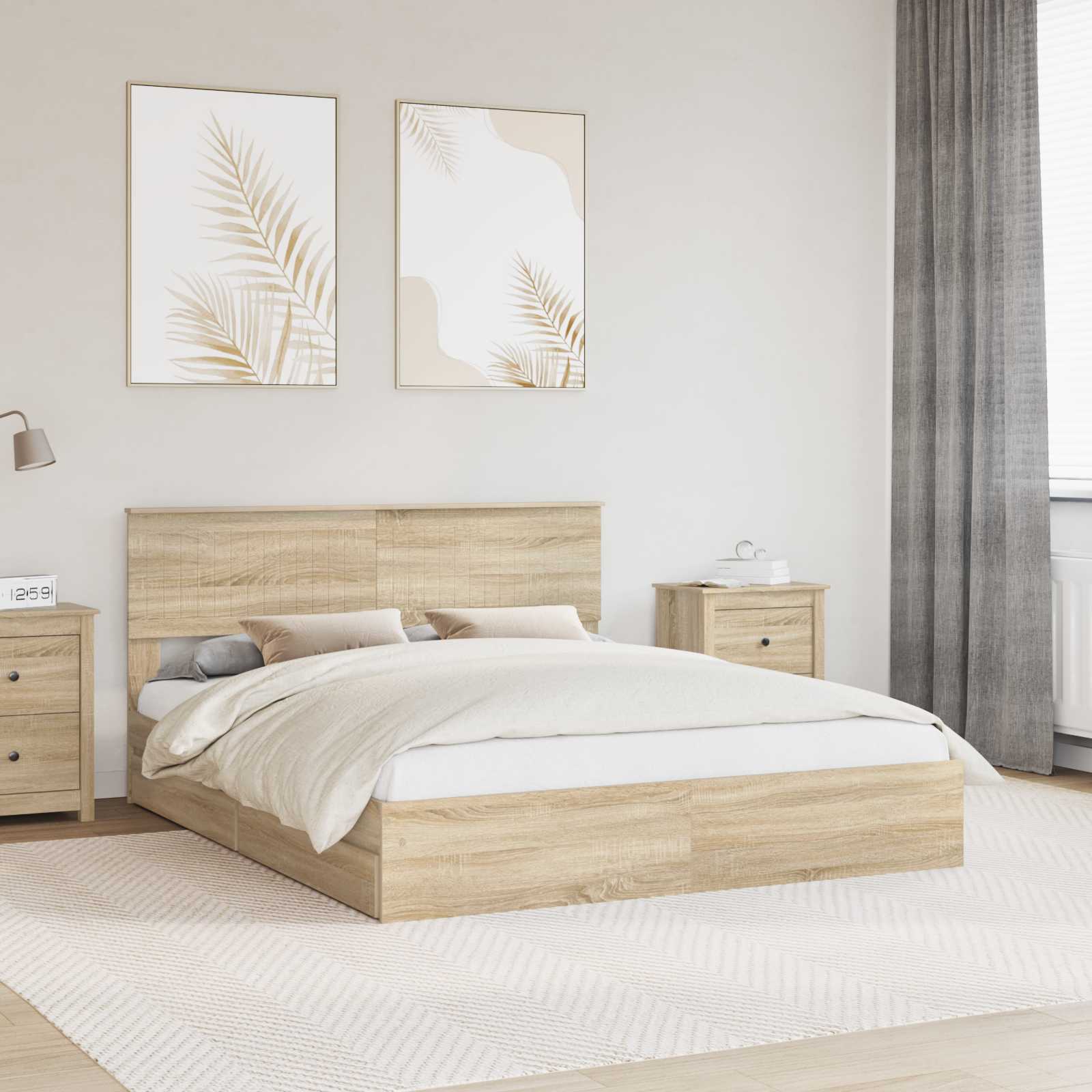 Opslag bed met lade Sonoma Eiken 160 x 200 cm Bewerkt hout is nu te koop bij PeponiXL, paradijselijk wonen!