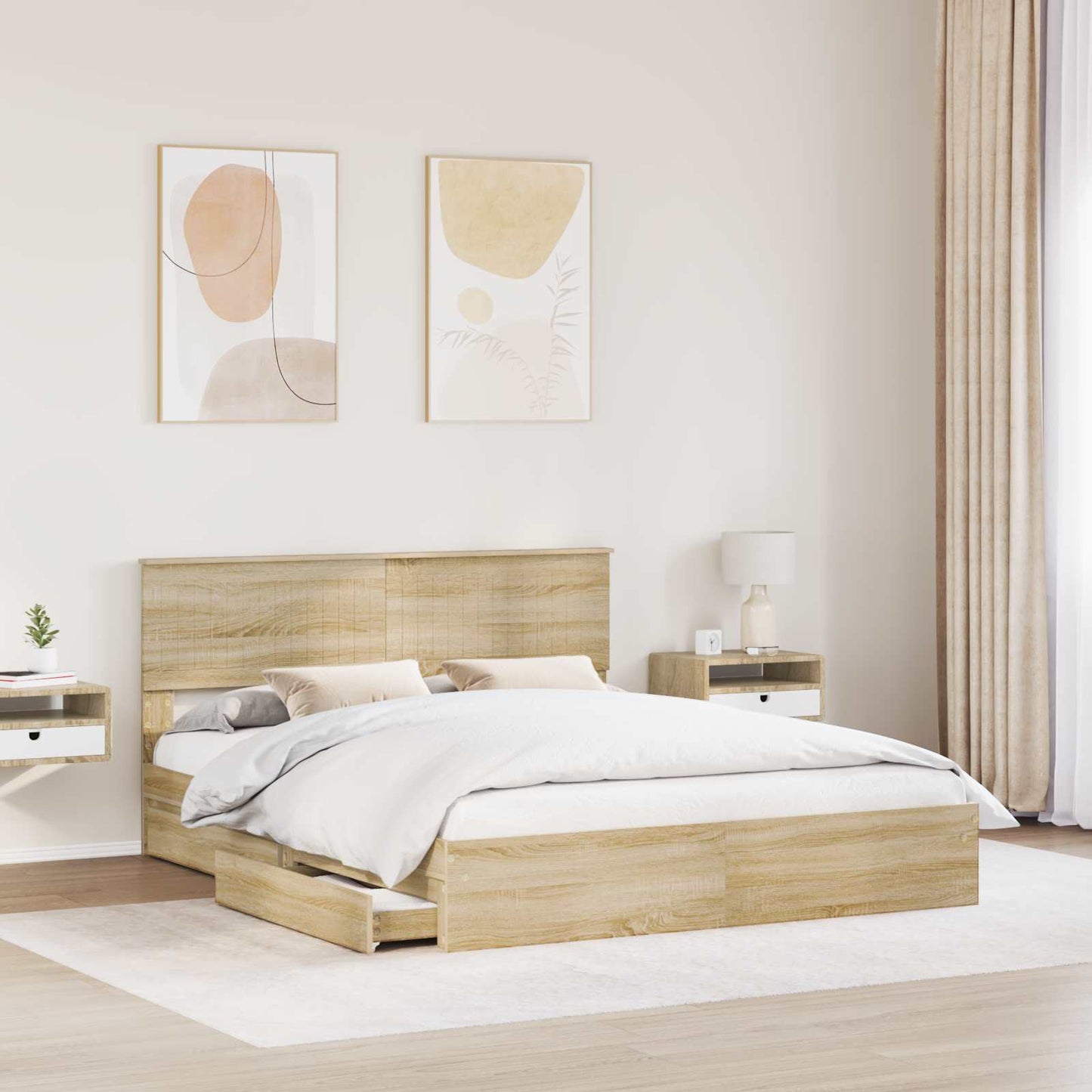Opslag bed met lade Sonoma Eiken 160 x 200 cm Bewerkt hout is nu te koop bij PeponiXL, paradijselijk wonen!