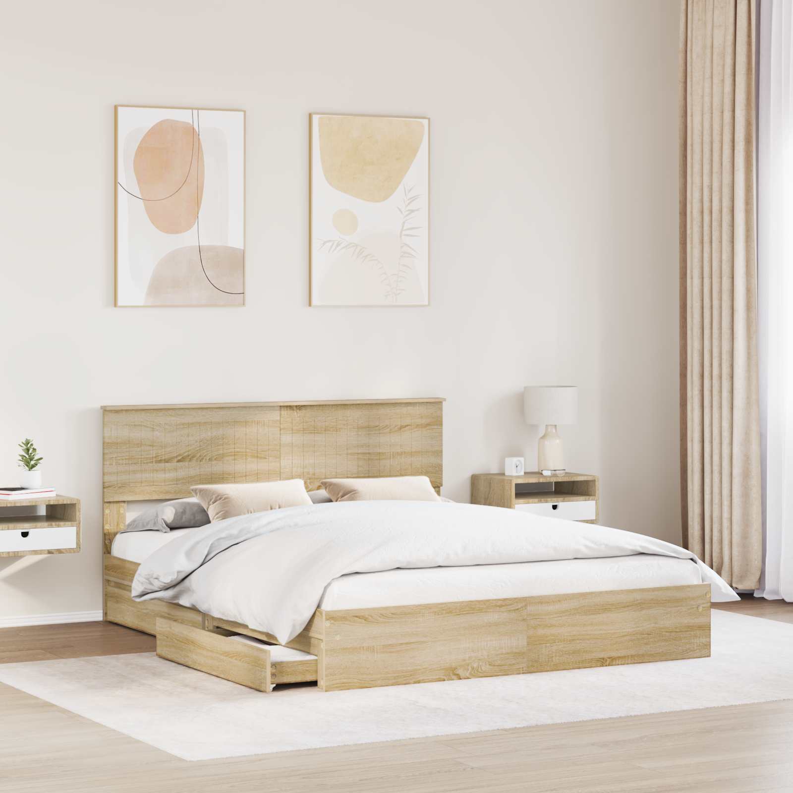 Opslag bed met lade Sonoma Eiken 160 x 200 cm Bewerkt hout is nu te koop bij PeponiXL, paradijselijk wonen!