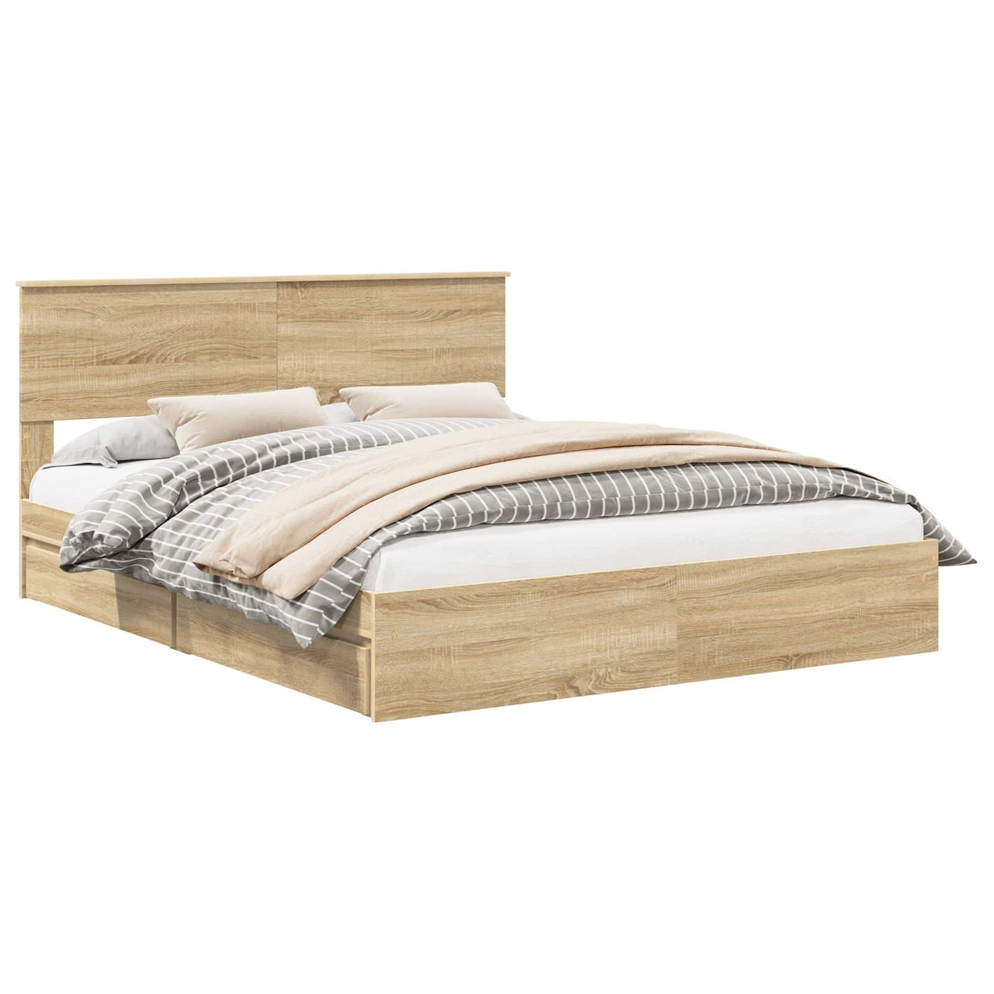 Opslag bed met lade Sonoma Eiken 160 x 200 cm Bewerkt hout is nu te koop bij PeponiXL, paradijselijk wonen!