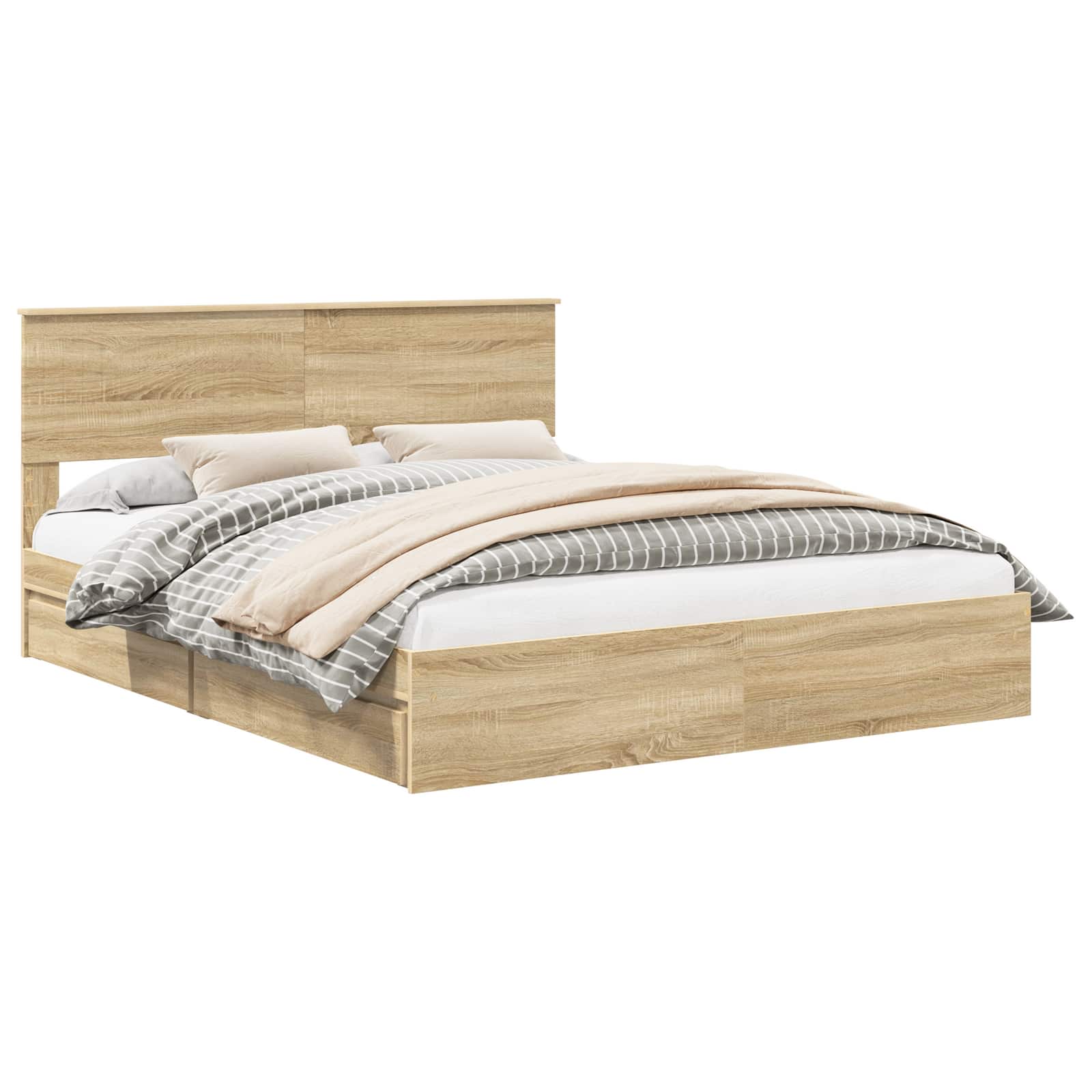 Opslag bed met lade Sonoma Eiken 160 x 200 cm Bewerkt hout is nu te koop bij PeponiXL, paradijselijk wonen!
