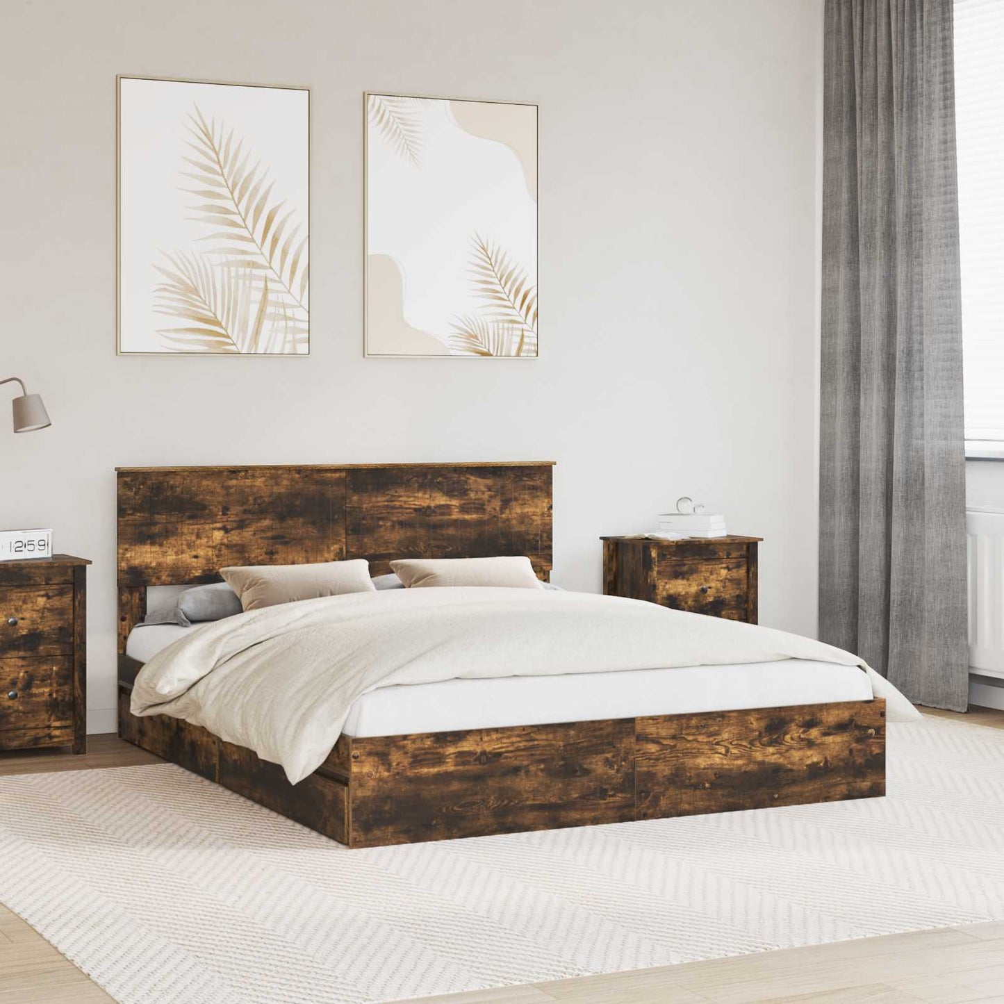 Opslag bed met lade Gerookt eiken 160 x 200 cm Bewerkt hout is nu te koop bij PeponiXL, paradijselijk wonen!