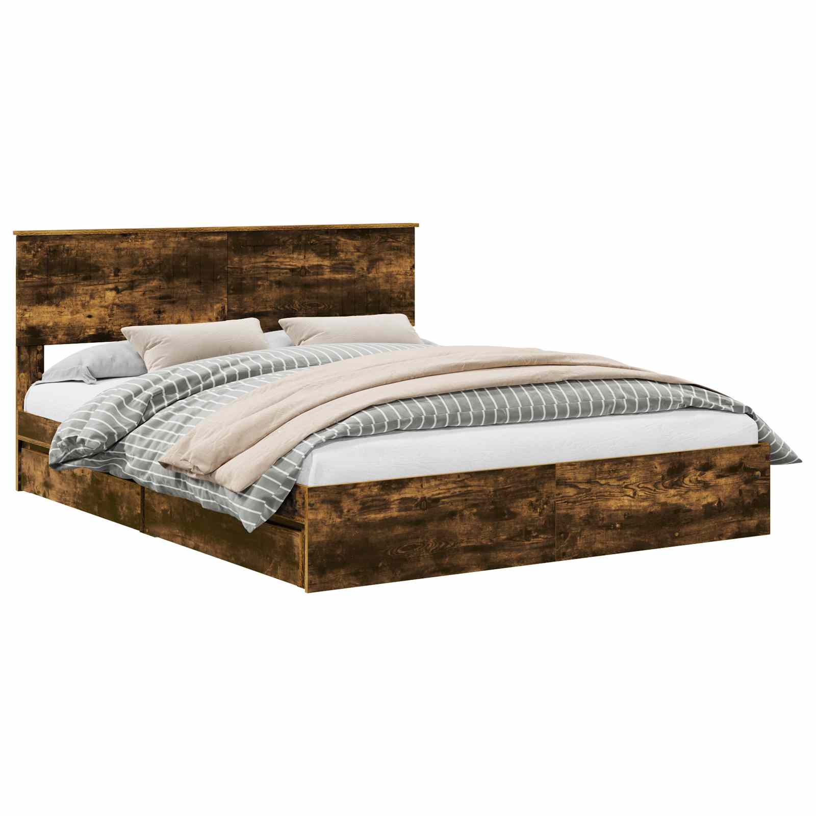Opslag bed met lade Gerookt eiken 160 x 200 cm Bewerkt hout is nu te koop bij PeponiXL, paradijselijk wonen!