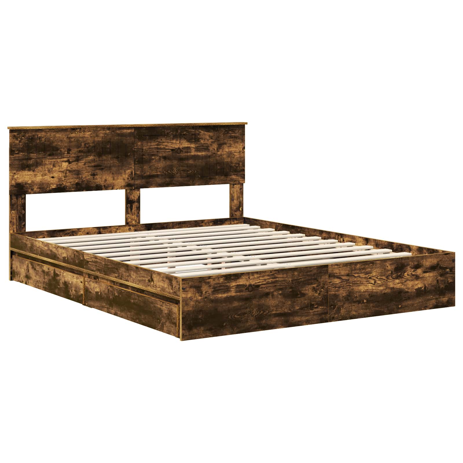 Opslag bed met lade Gerookt eiken 160 x 200 cm Bewerkt hout is nu te koop bij PeponiXL, paradijselijk wonen!