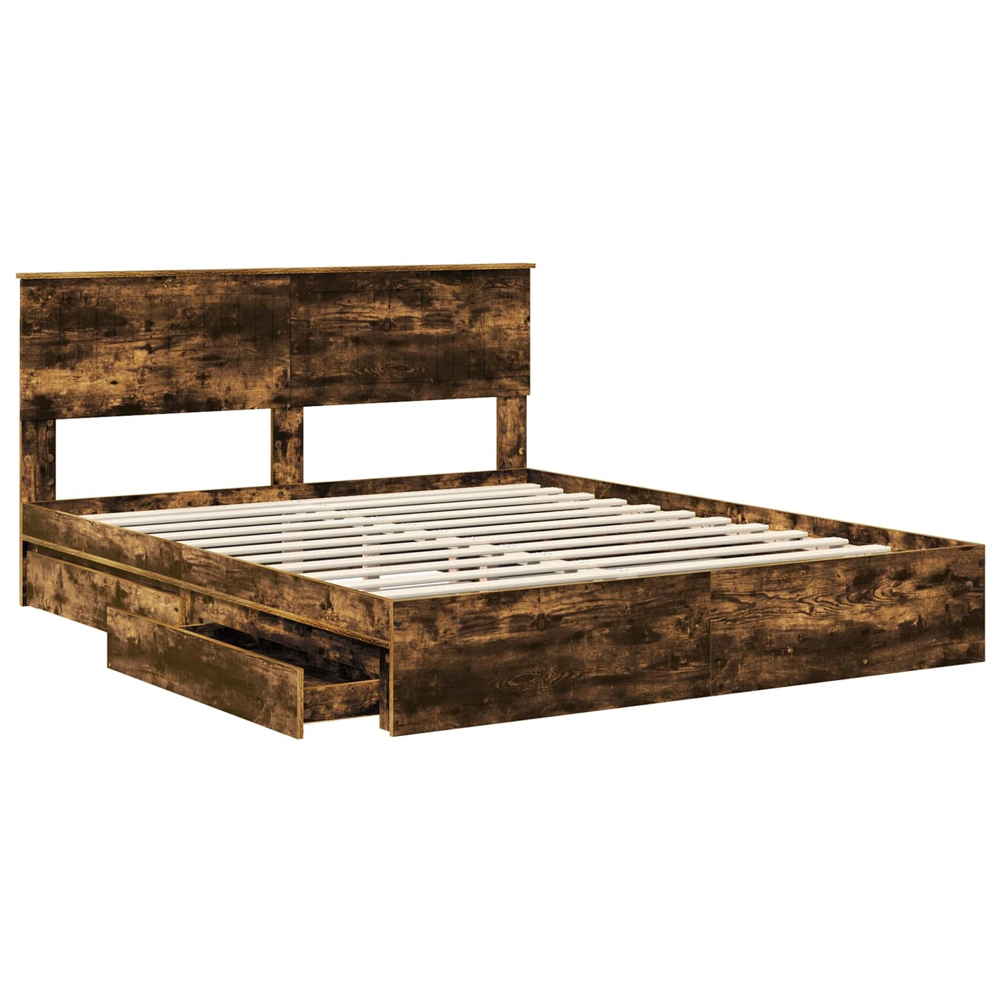 Opslag bed met lade Gerookt eiken 160 x 200 cm Bewerkt hout is nu te koop bij PeponiXL, paradijselijk wonen!