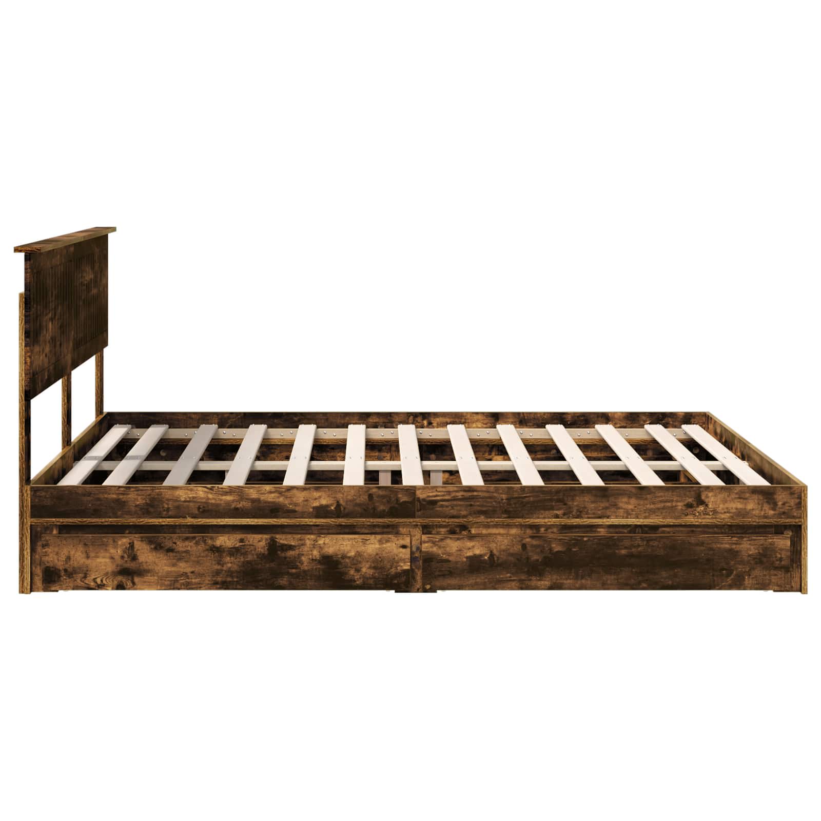Opslag bed met lade Gerookt eiken 160 x 200 cm Bewerkt hout is nu te koop bij PeponiXL, paradijselijk wonen!