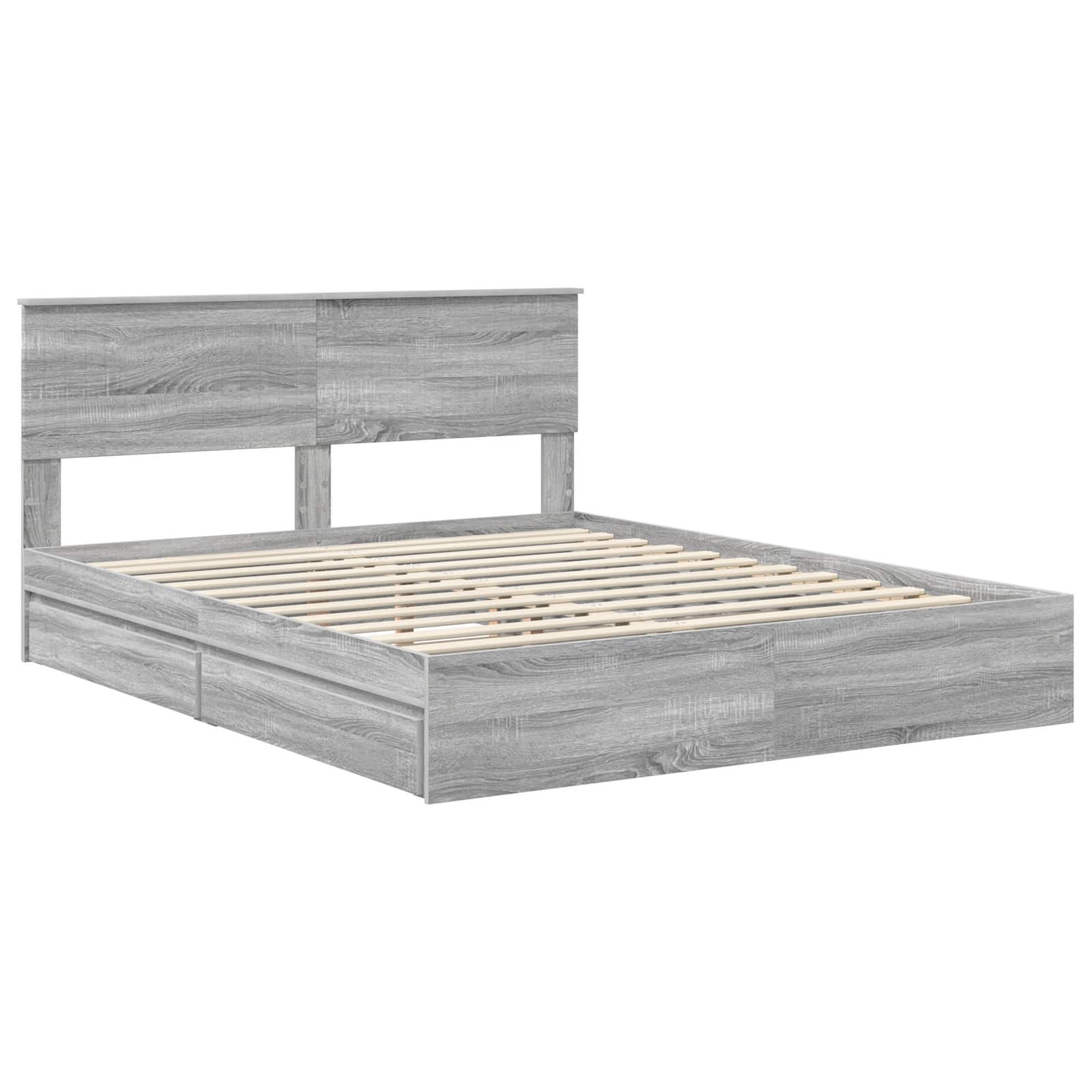 Opslag bed met lade Grijs Sonoma 160 x 200 cm Bewerkt hout is nu te koop bij PeponiXL, paradijselijk wonen!