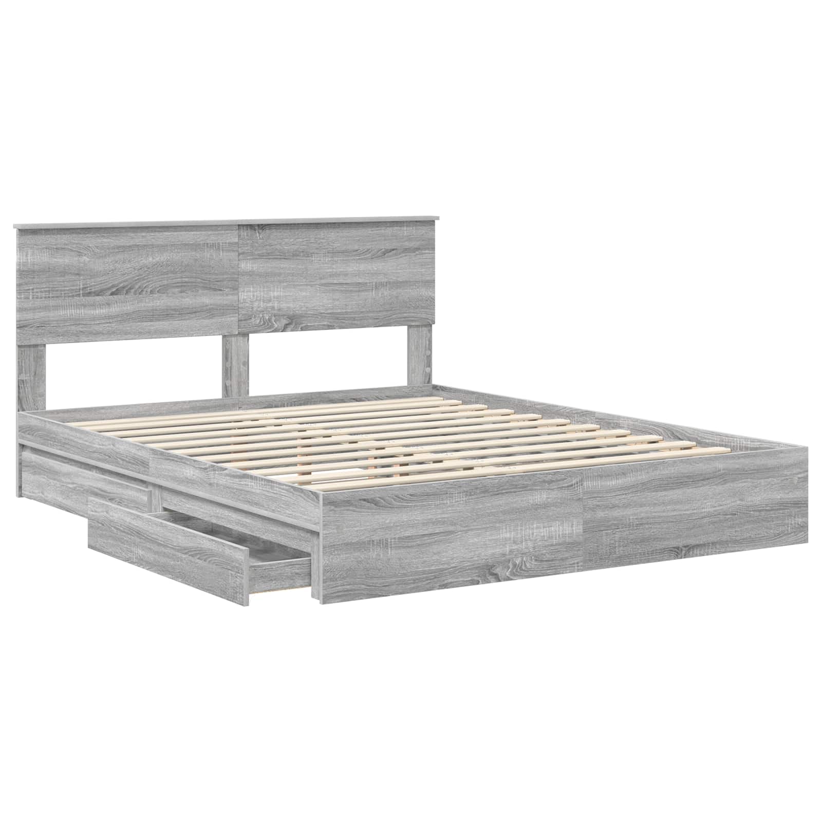 Opslag bed met lade Grijs Sonoma 160 x 200 cm Bewerkt hout is nu te koop bij PeponiXL, paradijselijk wonen!