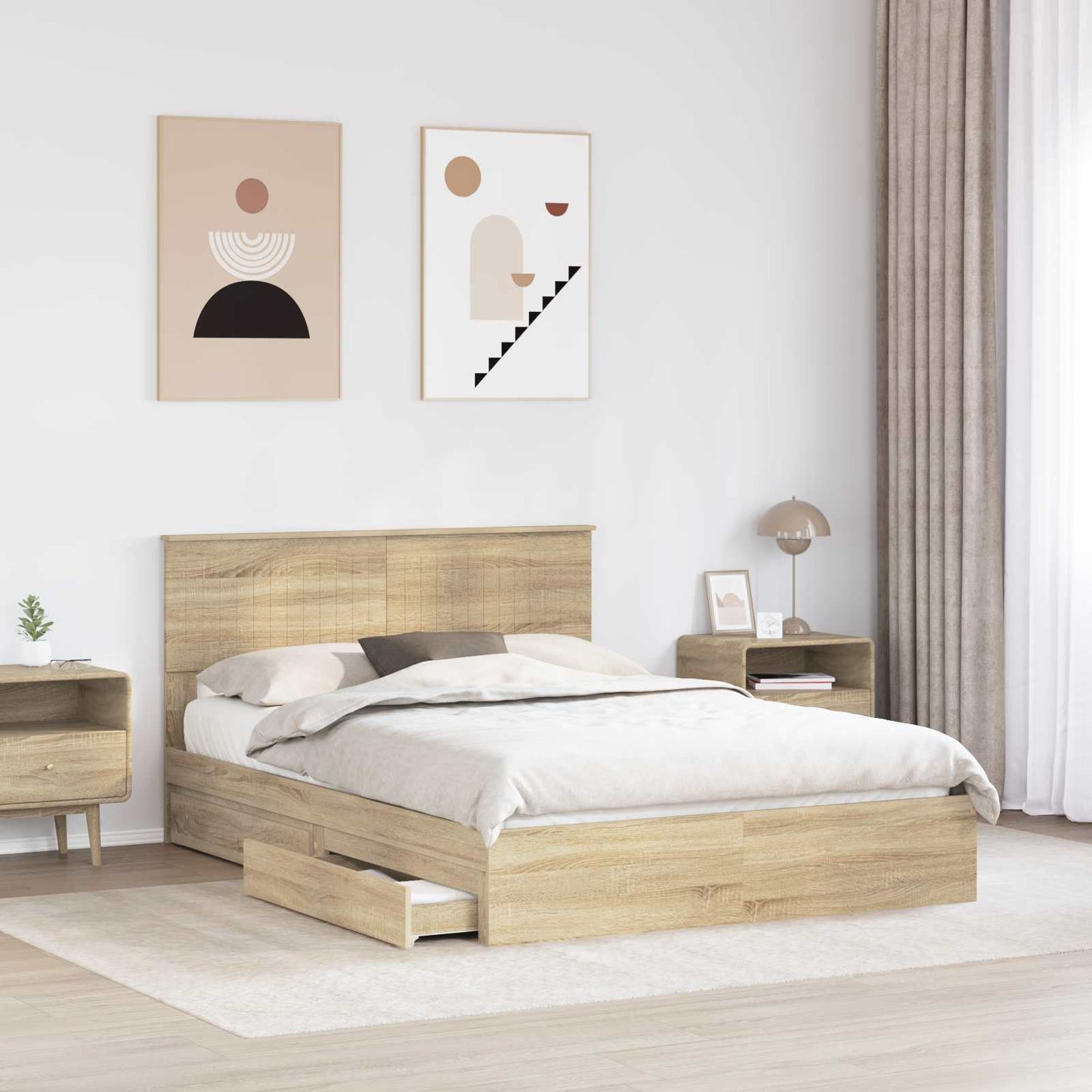 Opslag bed met lade Sonoma Eiken 140 x 200 cm Bewerkt hout is nu te koop bij PeponiXL, paradijselijk wonen!
