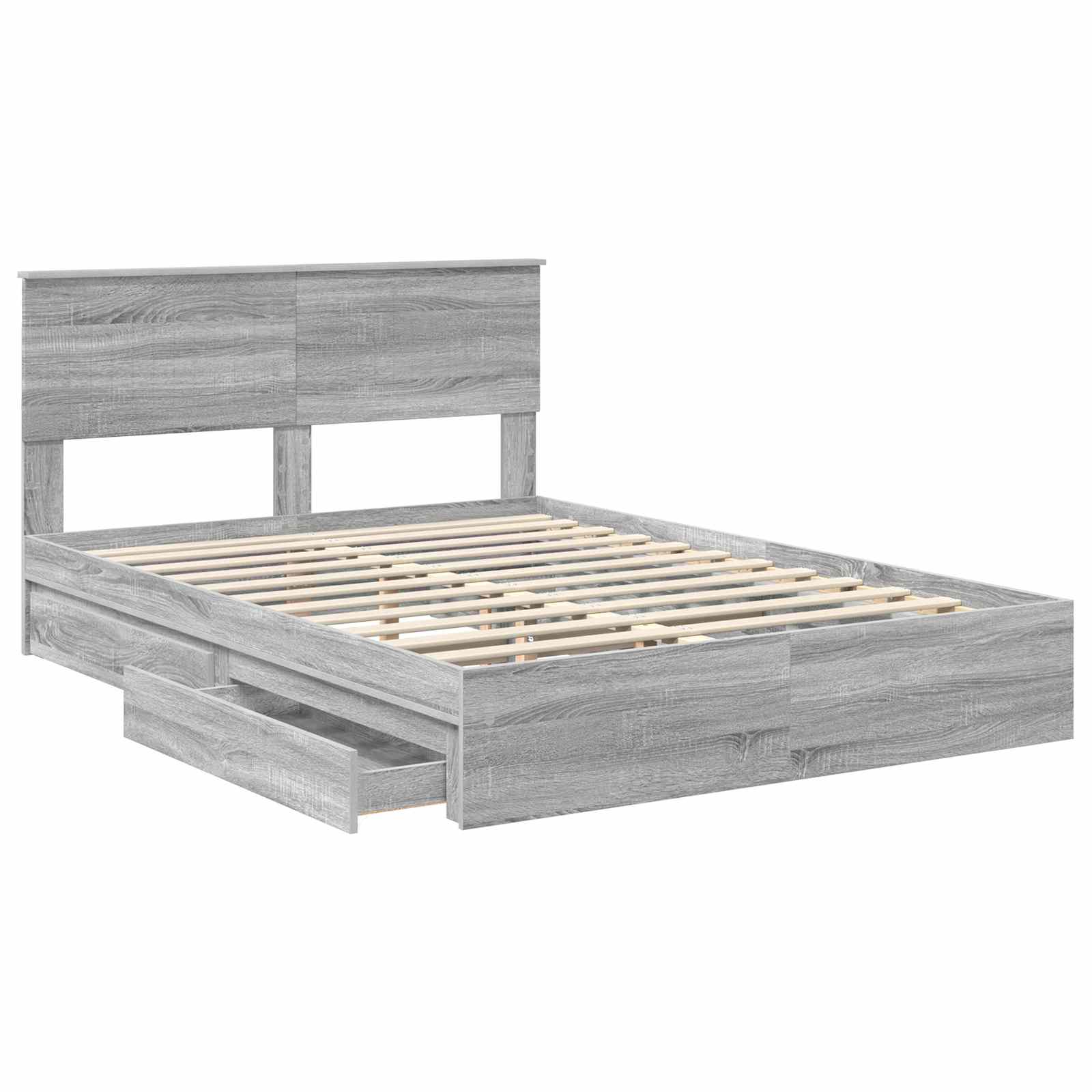 Opslag bed met lade Grijs Sonoma 140 x 200 cm Bewerkt hout is nu te koop bij PeponiXL, paradijselijk wonen!