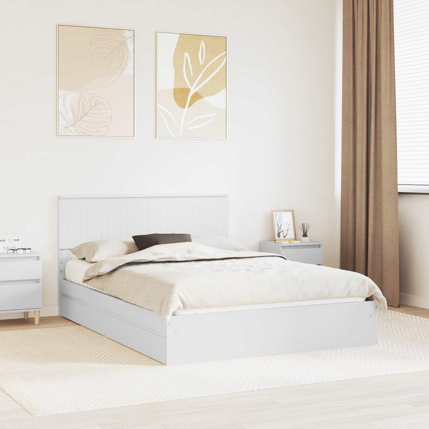 Opslag bed met hoofdeinde Wit 140 x 190 cm Bewerkt hout is nu te koop bij PeponiXL, paradijselijk wonen!