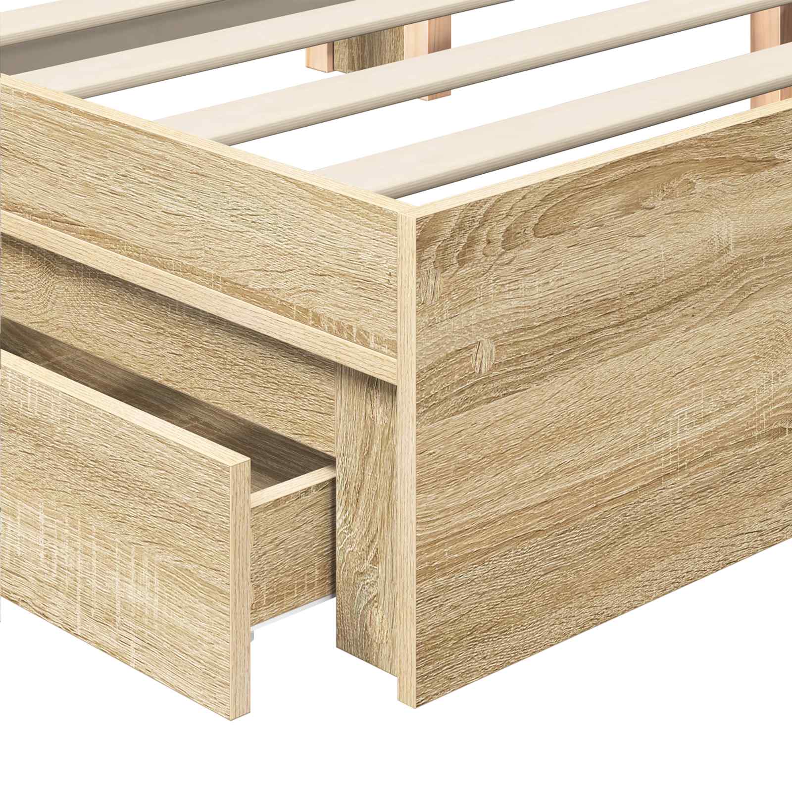 Opslag bed met lade Sonoma Eiken 140 x 190 cm Bewerkt hout is nu te koop bij PeponiXL, paradijselijk wonen!