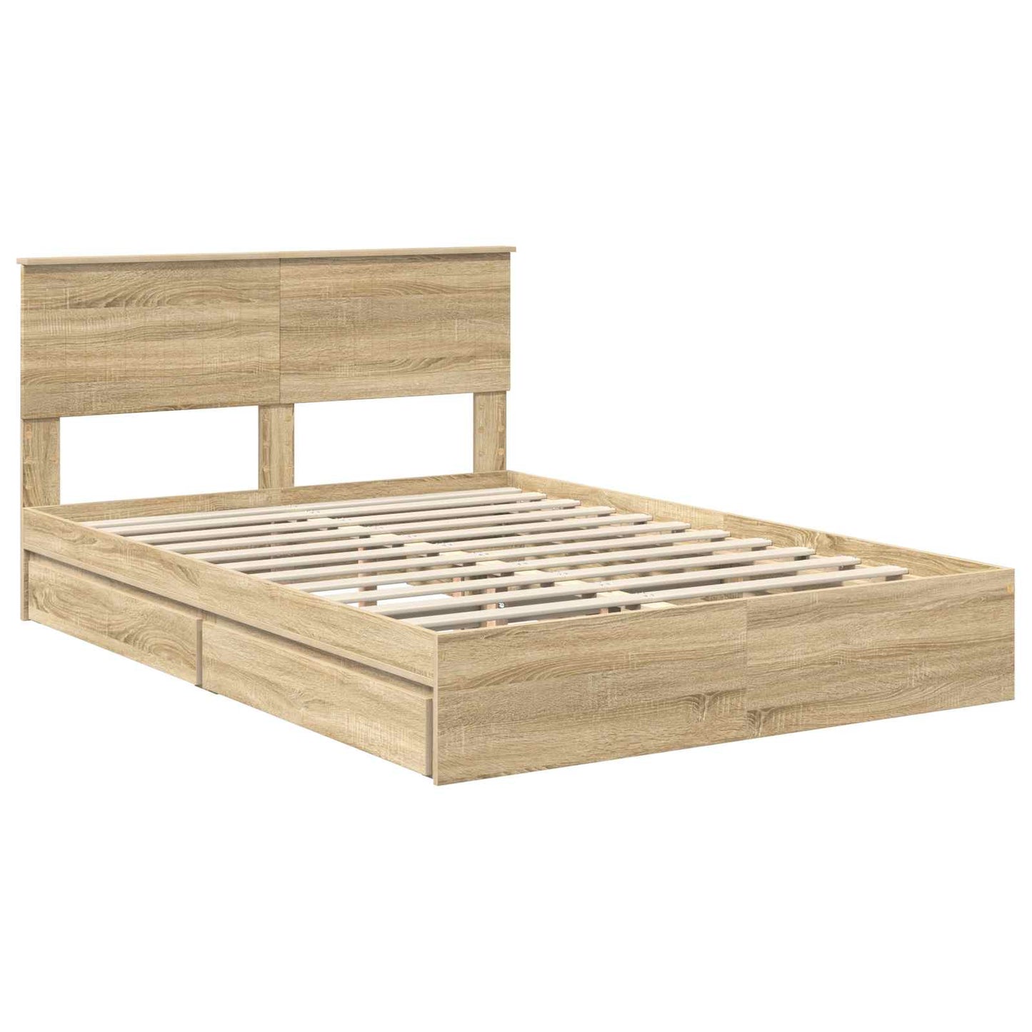 Opslag bed met lade Sonoma Eiken 135 x 190 cm Bewerkt hout is nu te koop bij PeponiXL, paradijselijk wonen!
