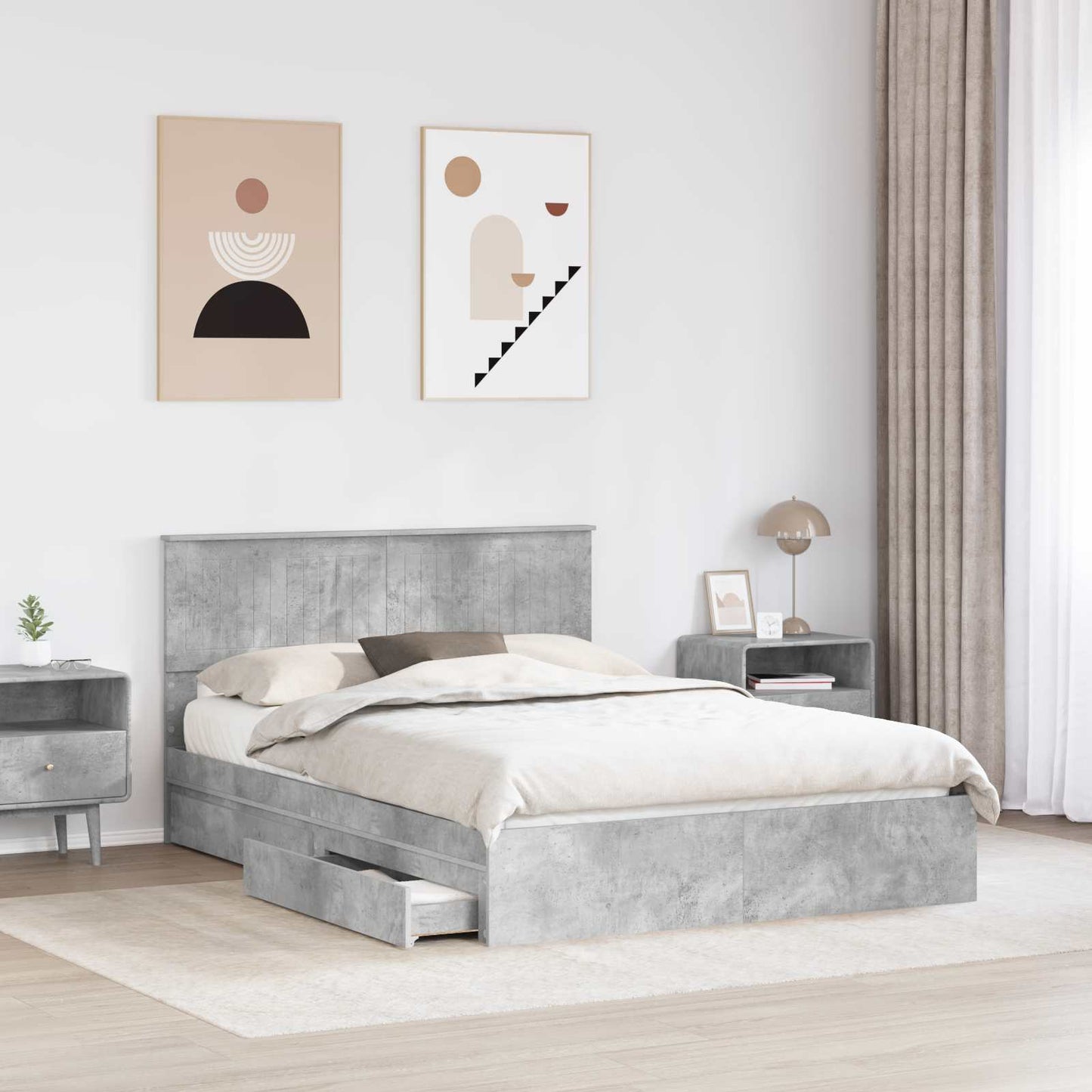 Opslag bed met hoofdeinde Beton Grijs 135 x 190 cm Bewerkt hout is nu te koop bij PeponiXL, paradijselijk wonen!