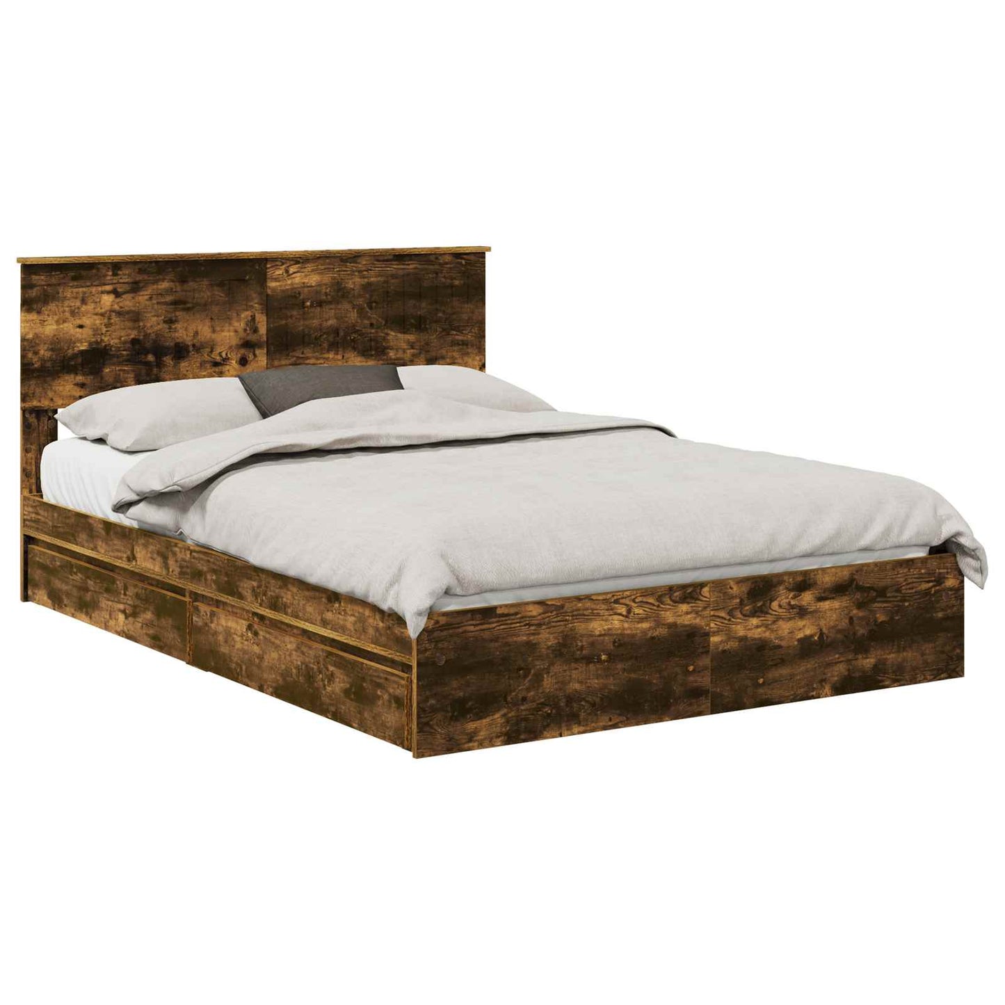 Opslag bed met lade Gerookt eiken 135 x 190 cm Bewerkt hout is nu te koop bij PeponiXL, paradijselijk wonen!