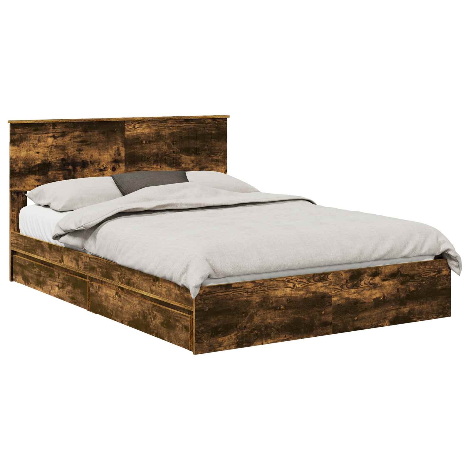 Opslag bed met lade Gerookt eiken 135 x 190 cm Bewerkt hout is nu te koop bij PeponiXL, paradijselijk wonen!