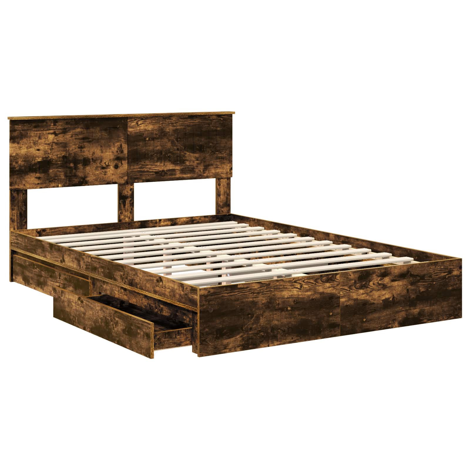 Opslag bed met lade Gerookt eiken 135 x 190 cm Bewerkt hout is nu te koop bij PeponiXL, paradijselijk wonen!