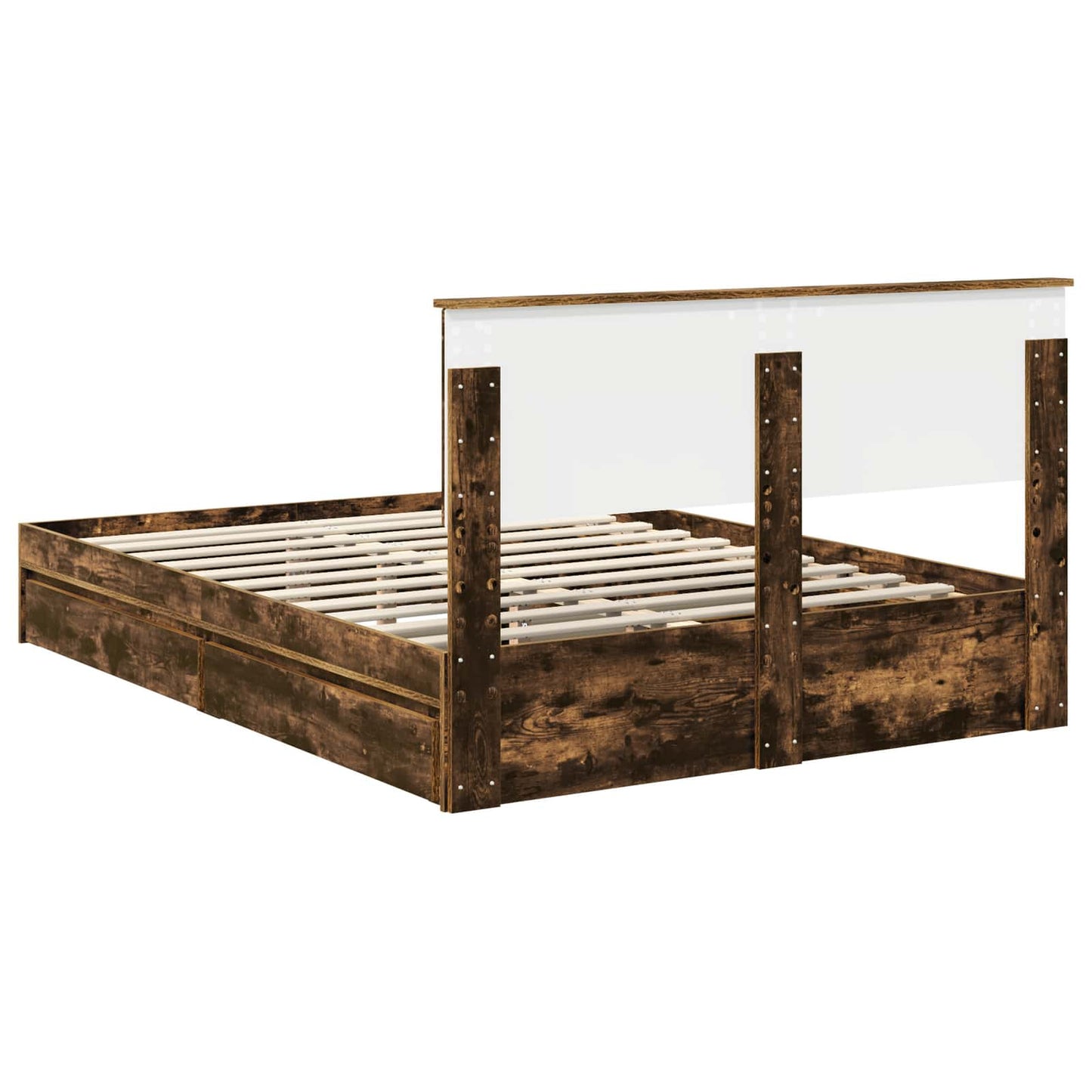 Opslag bed met lade Gerookt eiken 135 x 190 cm Bewerkt hout is nu te koop bij PeponiXL, paradijselijk wonen!