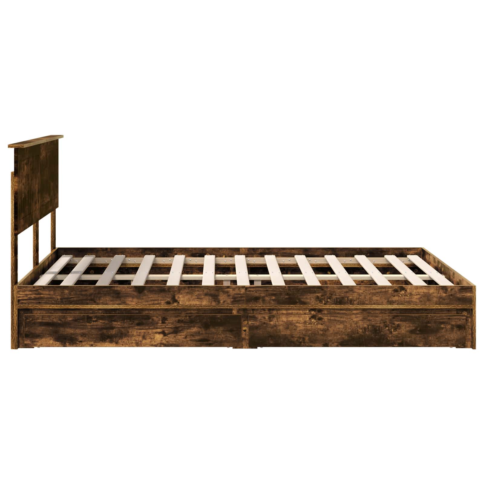 Opslag bed met lade Gerookt eiken 135 x 190 cm Bewerkt hout is nu te koop bij PeponiXL, paradijselijk wonen!