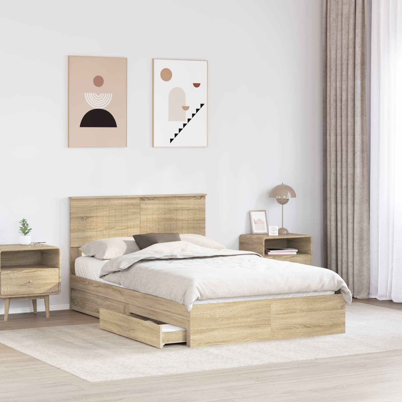Opslag bed met lade Sonoma Eiken 120 x 200 cm Bewerkt hout is nu te koop bij PeponiXL, paradijselijk wonen!