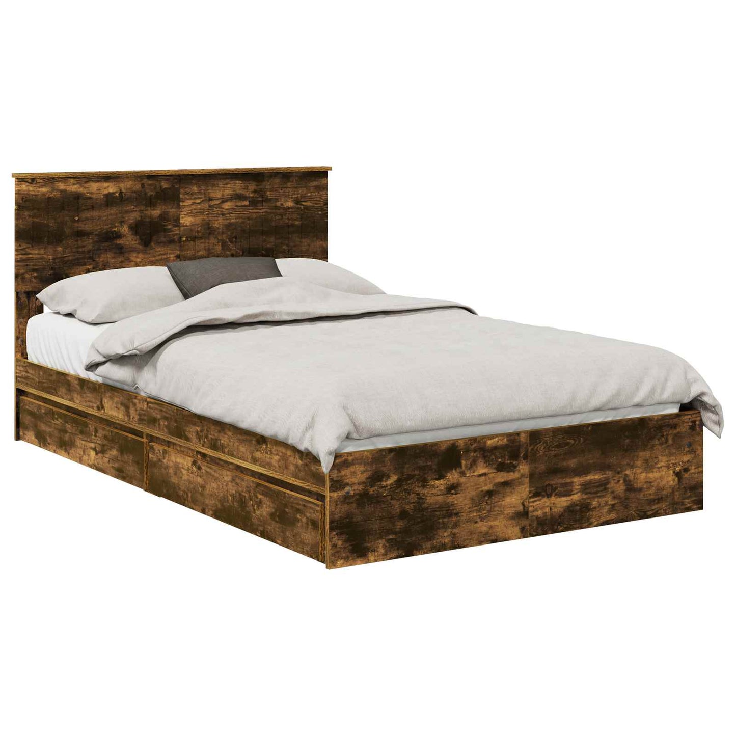 Opslag bed met lade Gerookt eiken 120 x 190 cm Bewerkt hout
