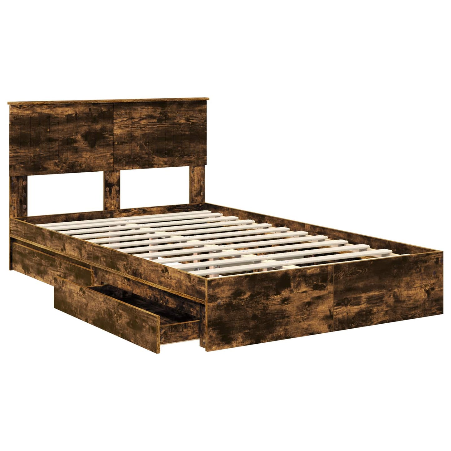 Opslag bed met lade Gerookt eiken 120 x 190 cm Bewerkt hout