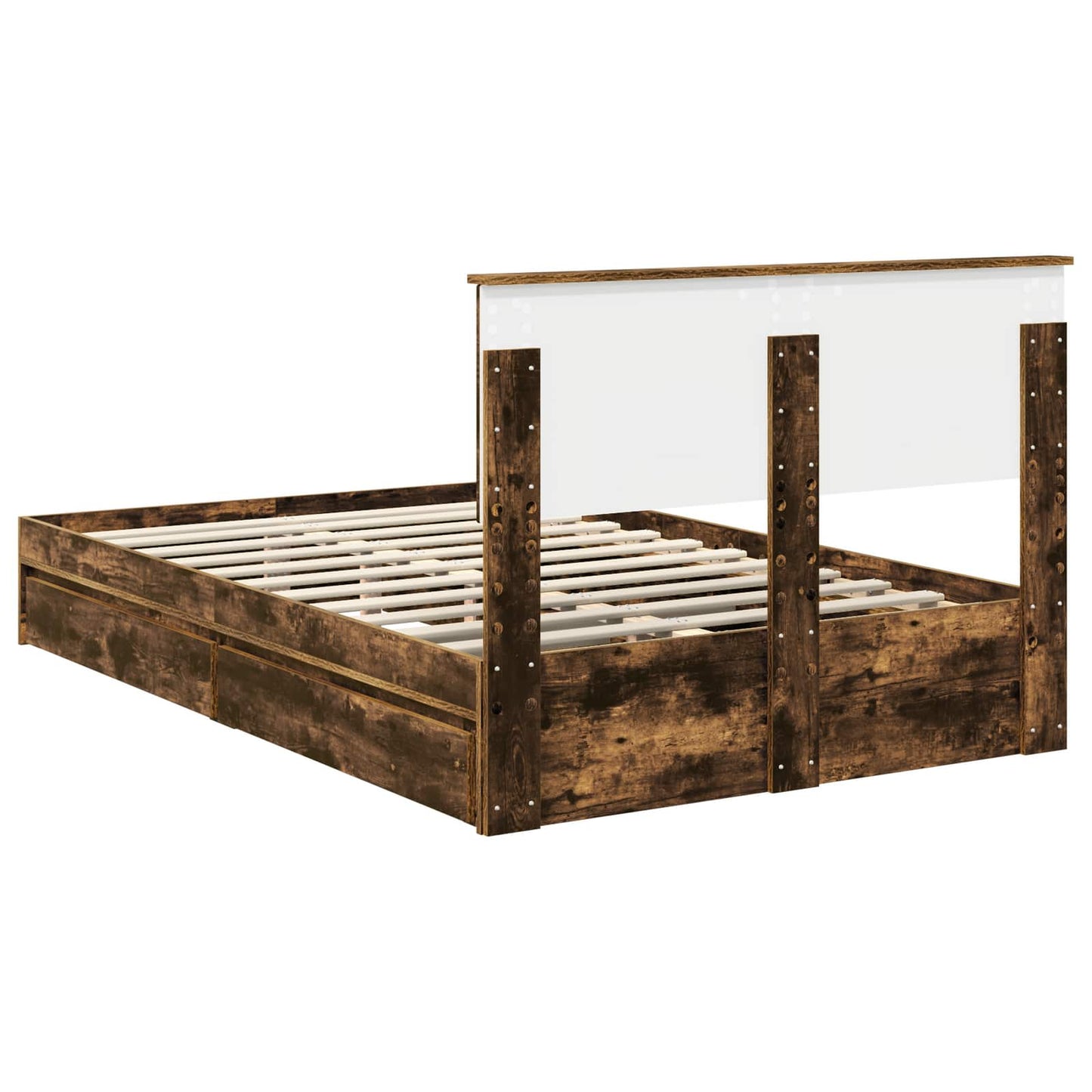 Opslag bed met lade Gerookt eiken 120 x 190 cm Bewerkt hout